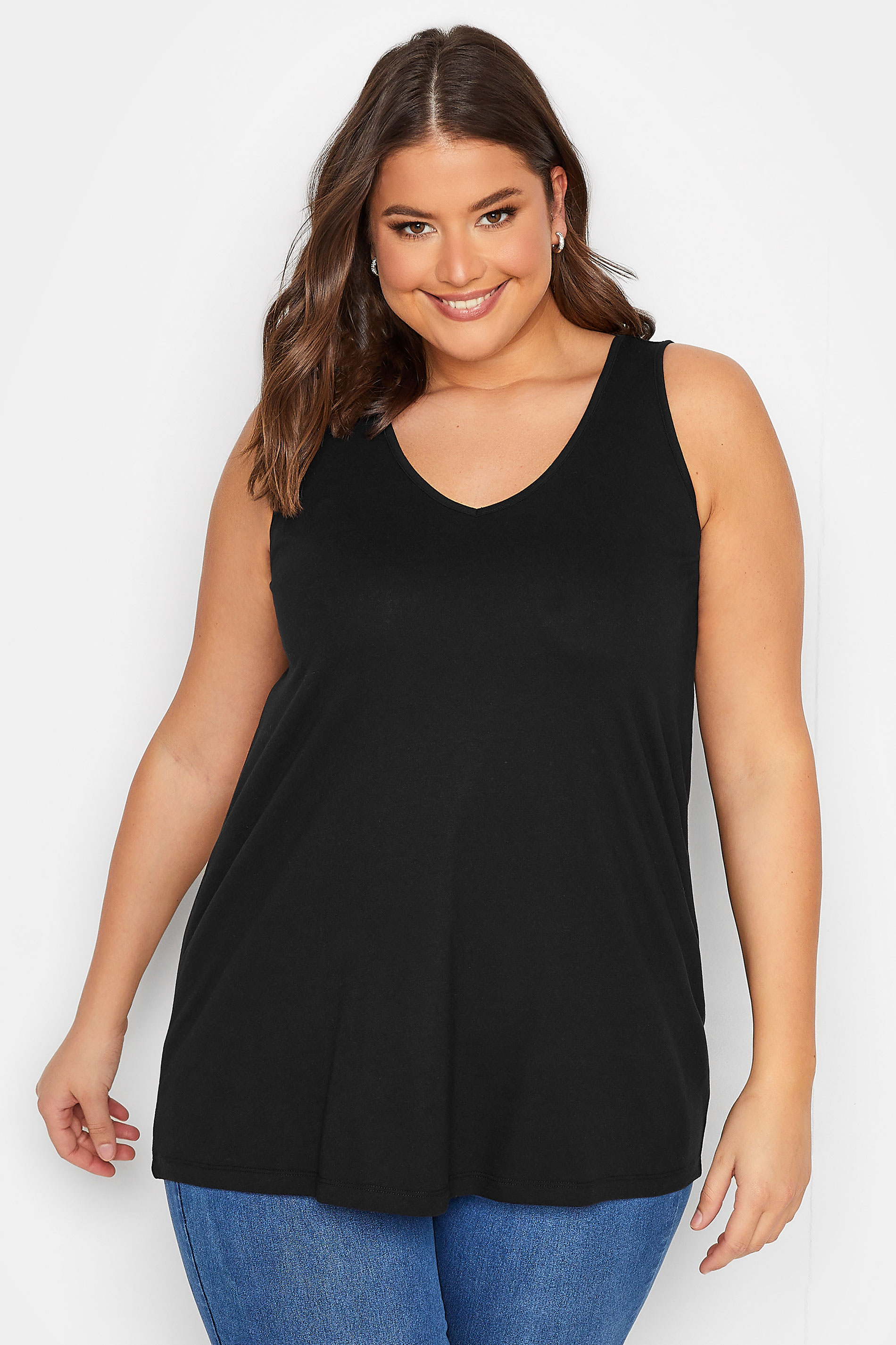YOURS Plus Size Black Bar Back Vest Top | Yours Clothing  1