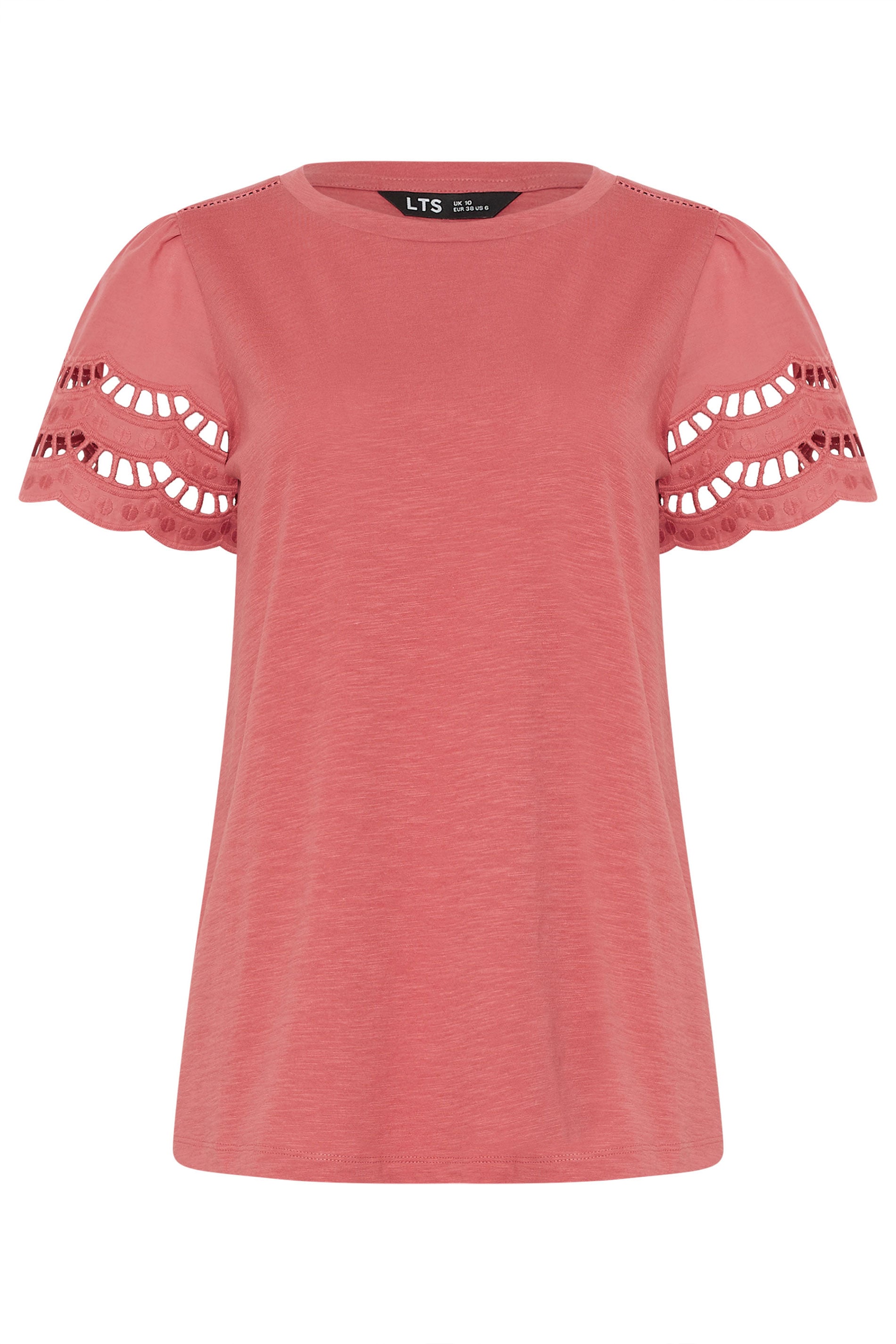 LTS Tall Women's Coral Pink Embroidered Cotton T-Shirt | Long Tall Sally 6