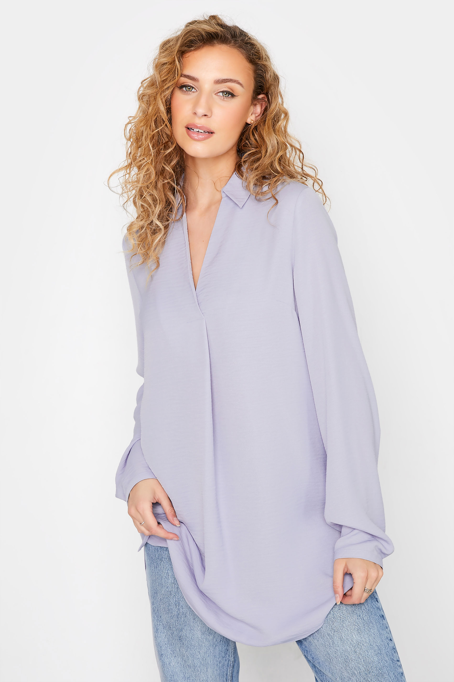 LTS Tall Lilac Purple V-Neck Twill Shirt 1