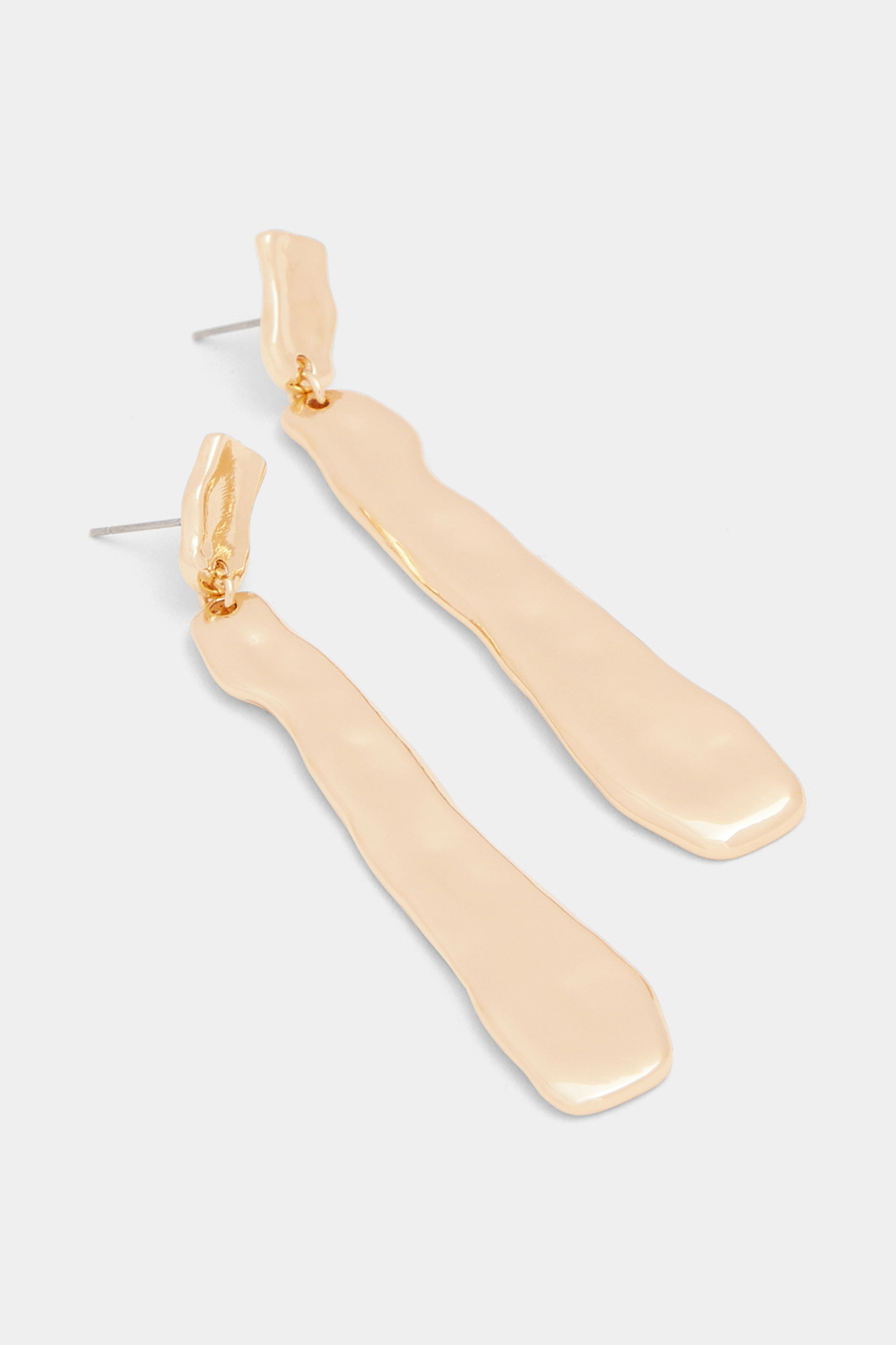 Gold Tone Long Molten Drop Earrings | Yours Clothing 4