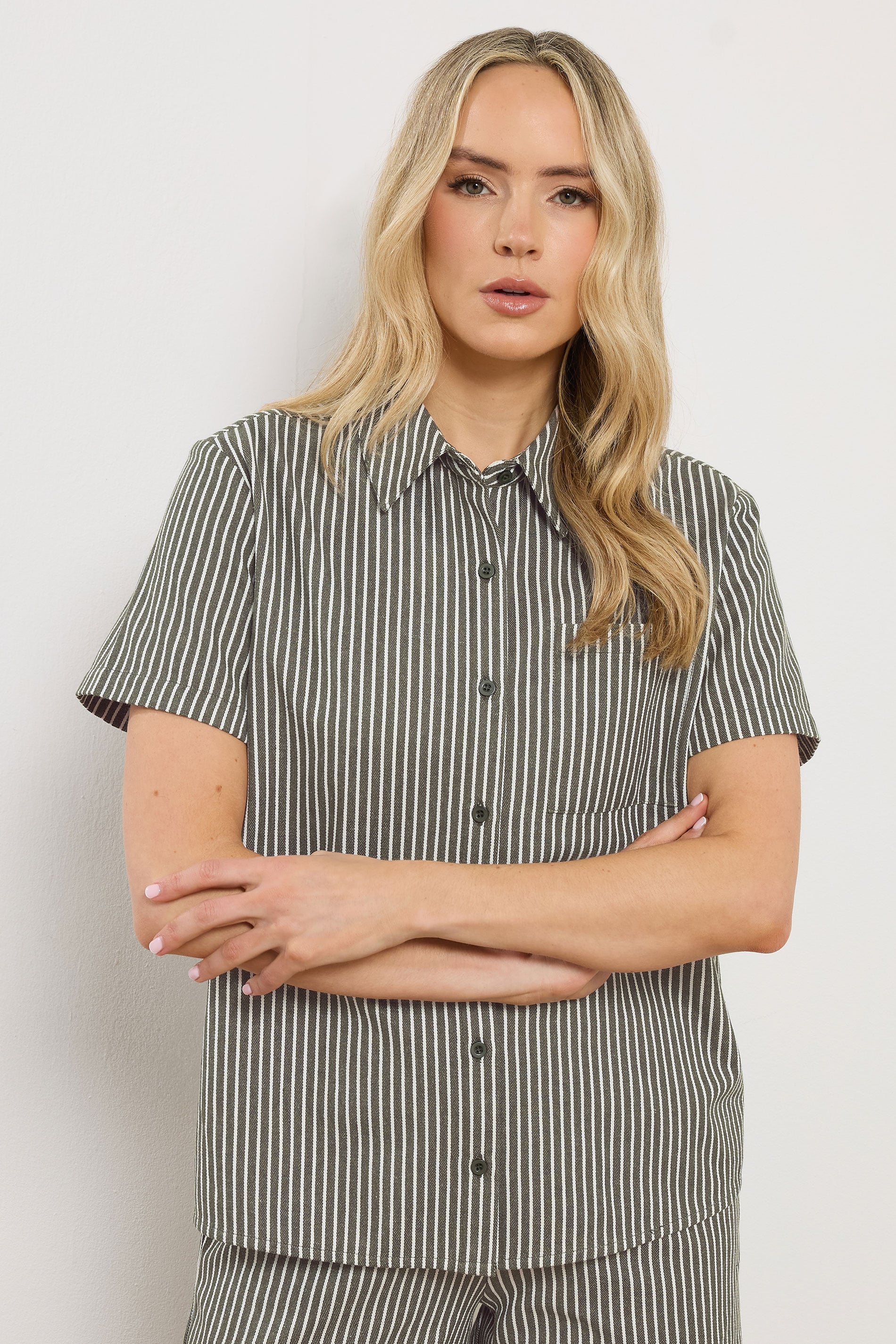 LTS Tall Women's Olive Green Stripe Button Cotton Shirt | Long Tall Sally 2