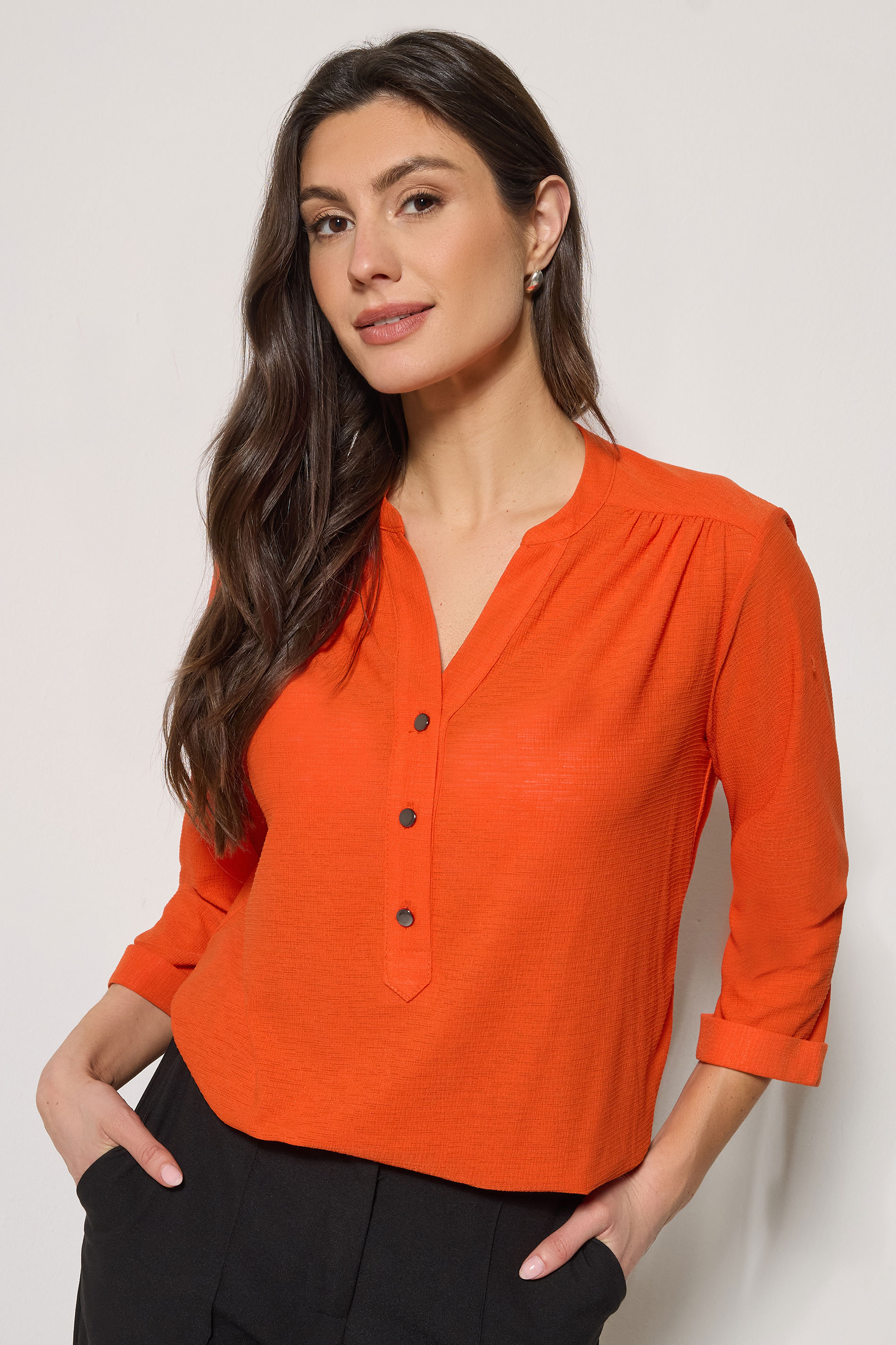 M&Co Orange Textured Half Placket Shirt | M&Co 1