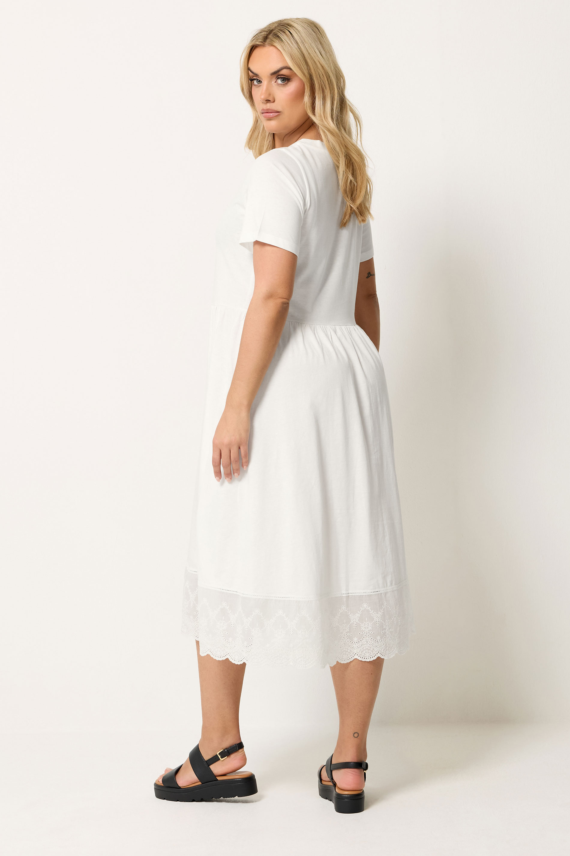 YOURS Plus Size Ivory White Broderie Anglaise Trim Dress | Yours Clothing 2