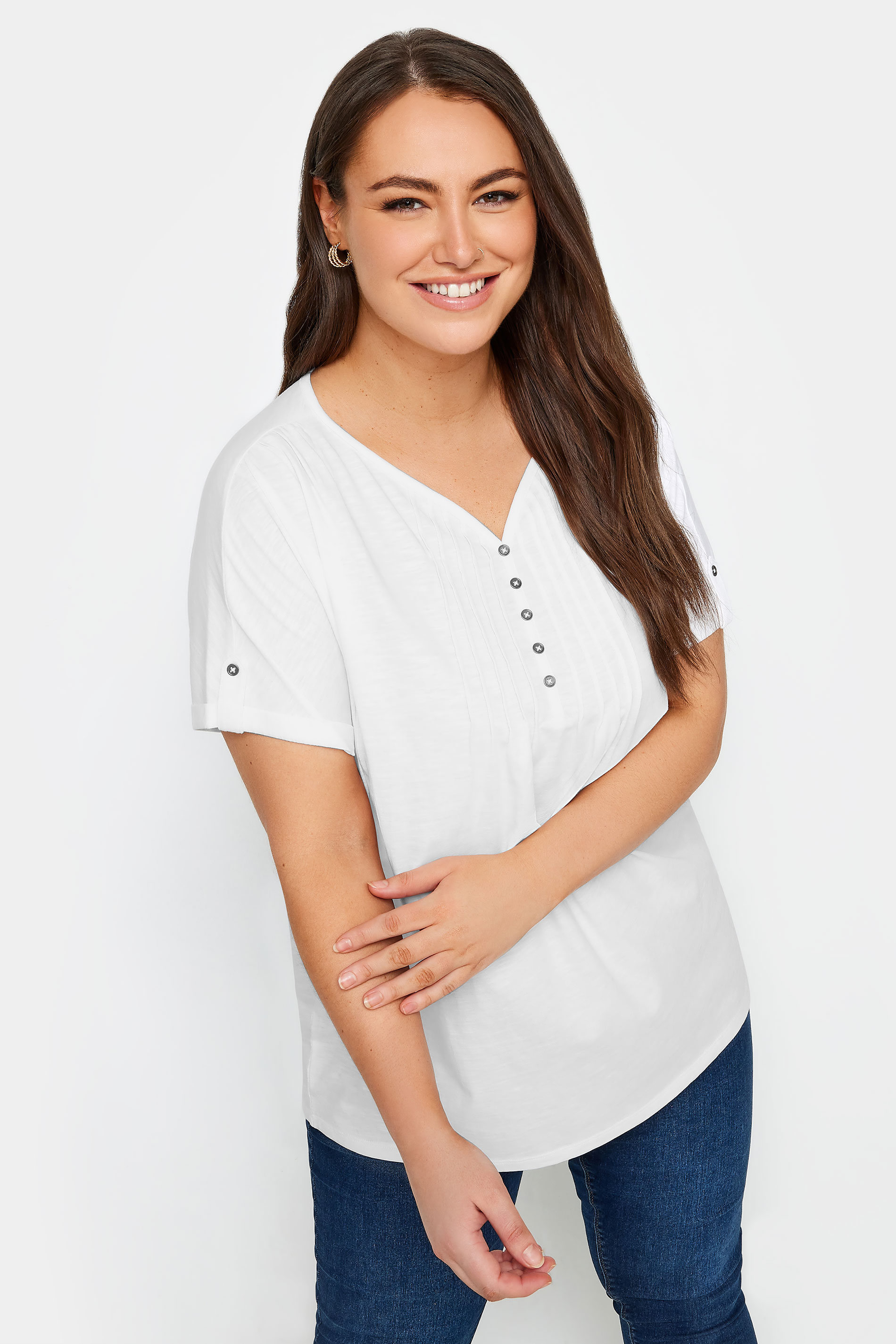 YOURS Curve Plus Size White Henley T-Shirt | Yours Clothing  1