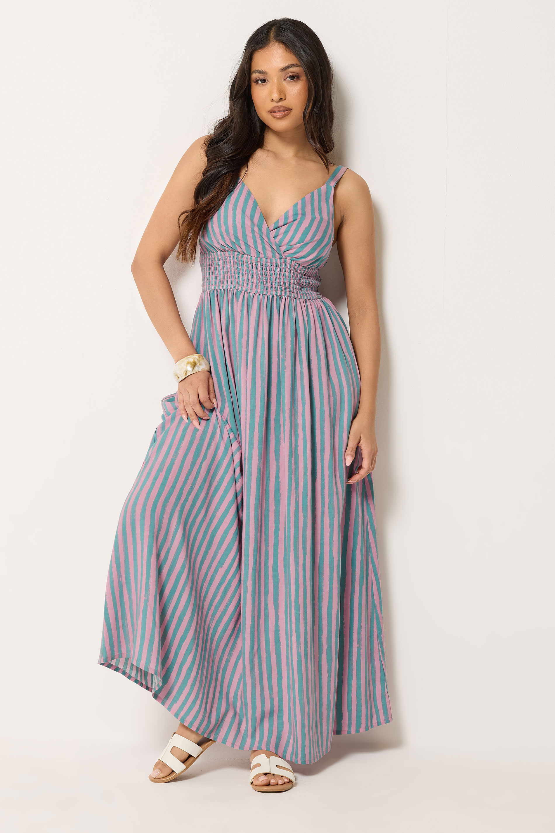PixieGirl Petite Women's Pink Stripe Wrap Maxi Dress | PixieGirl 1