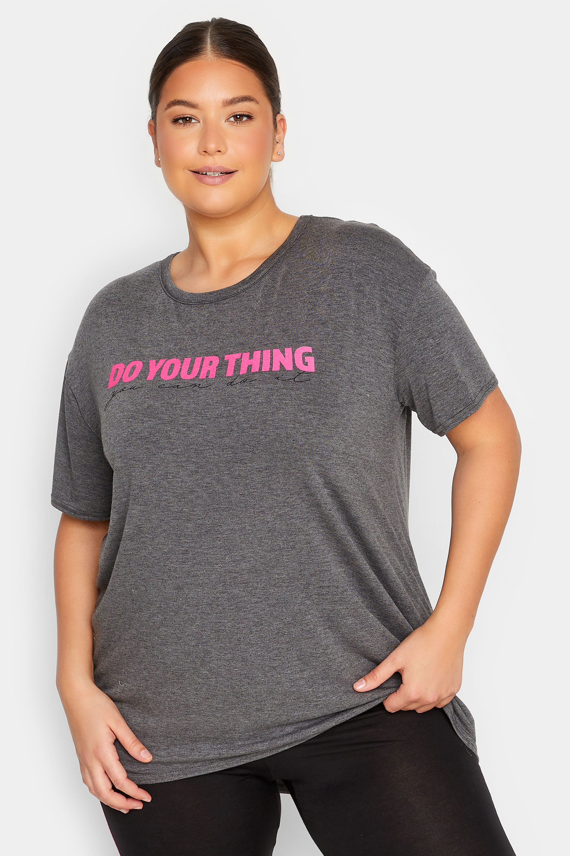 YOURS ACTIVE Plus Size Charcoal Grey 'Do Your Thing' Slogan Top | Yours Clothing 1