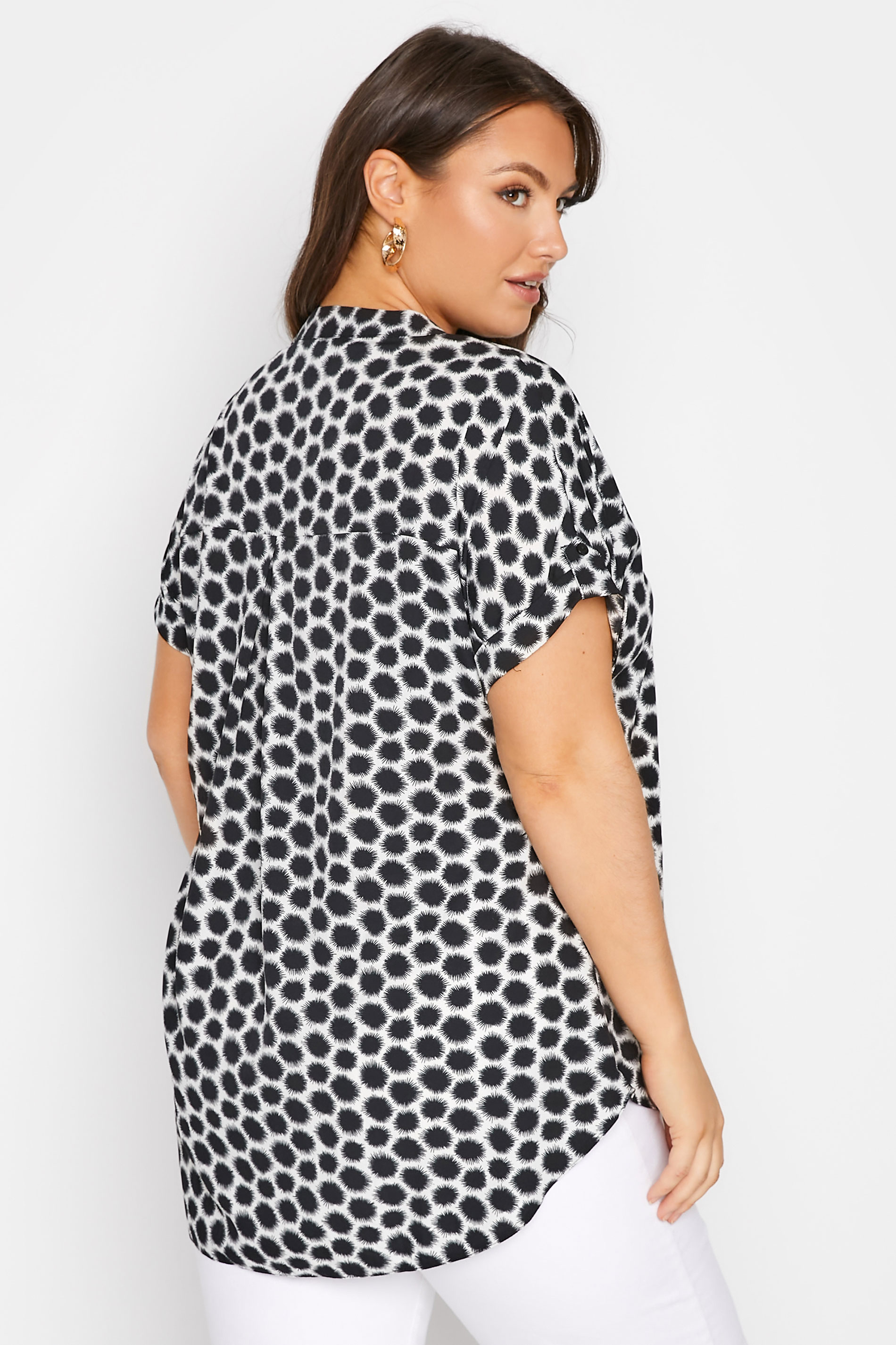 Plus Size Black Spot Print Button Through Blouse | Yours Clothing  3