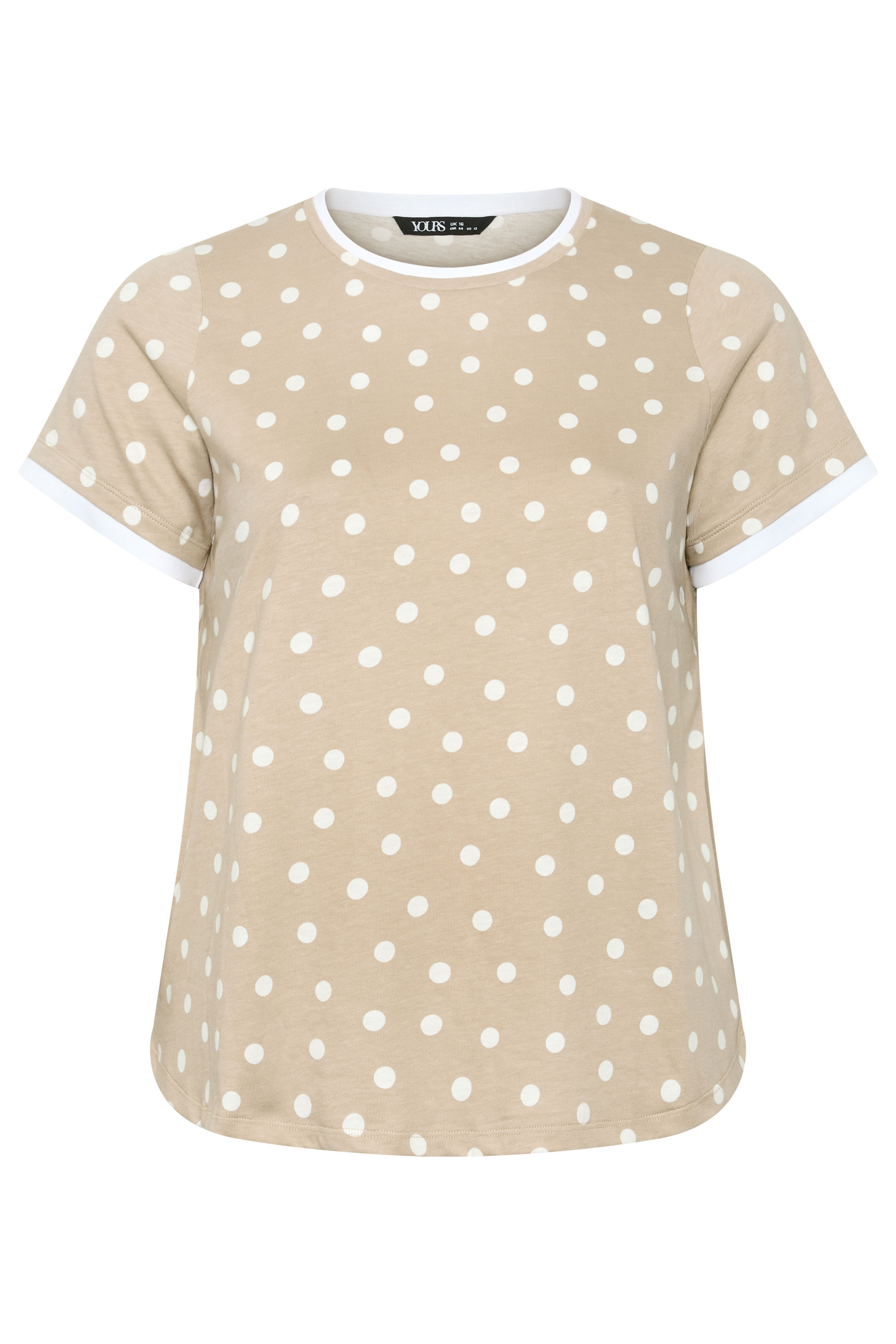 YOURS Plus Size Mocha Brown Spot Contrast Sleeve T-Shirt | Yours Clothing 1