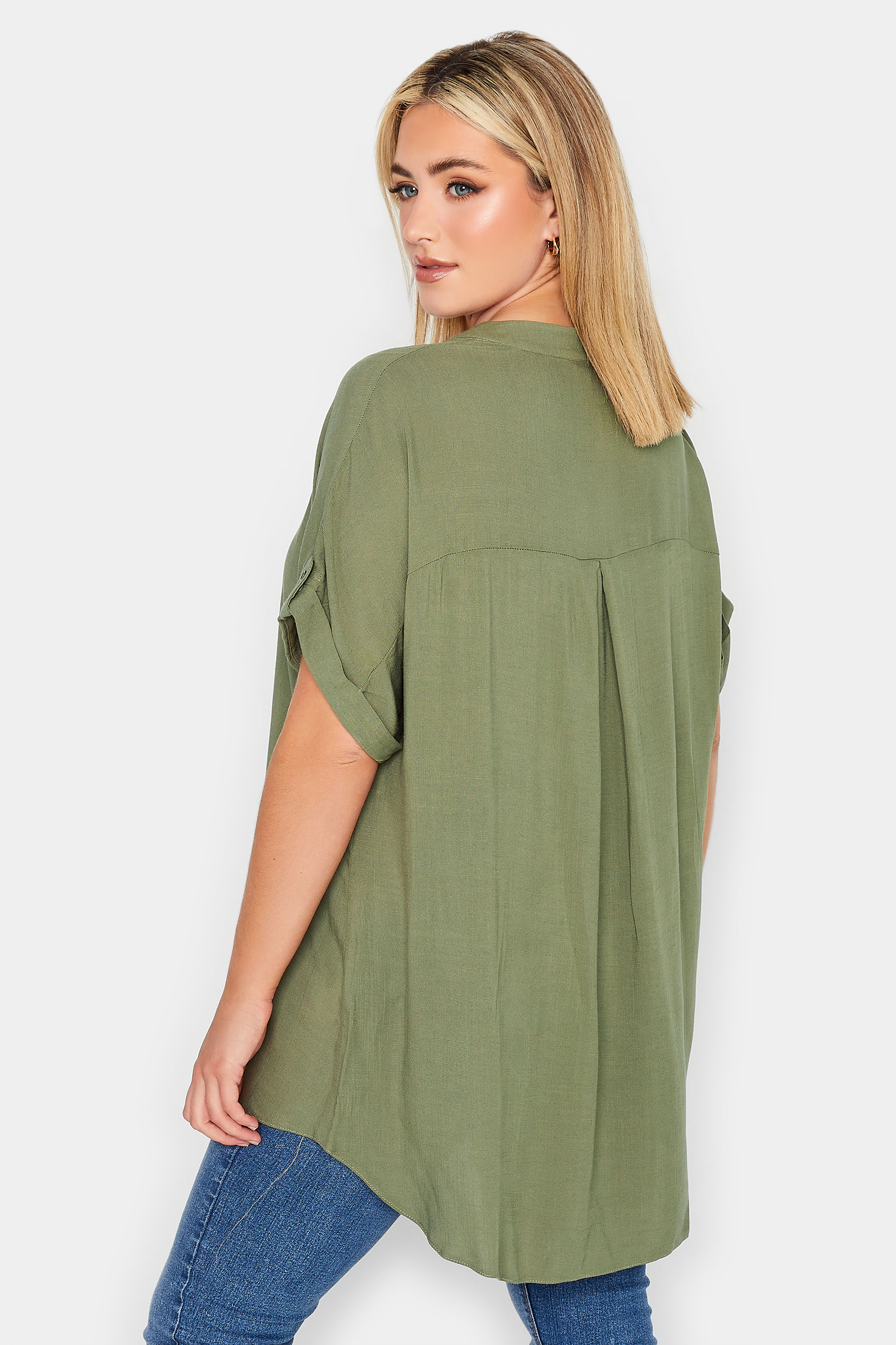 YOURS Curve Plus Size Khaki Green Button Through Shirt | Yours Clothing  3