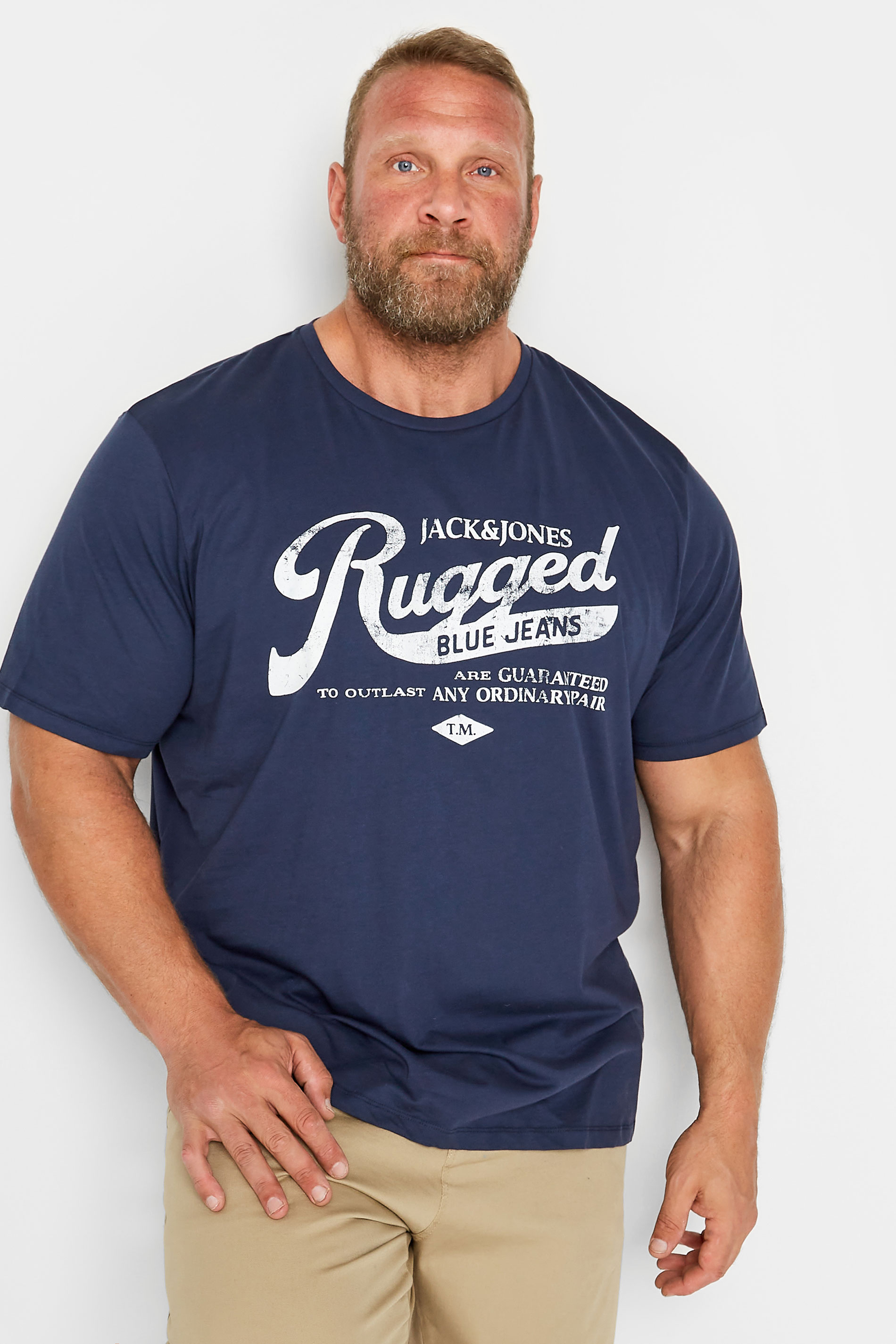 JACK & JONES Big & Tall Navy Blue 'Rugged' Slogan T-Shirt | BadRhino  1