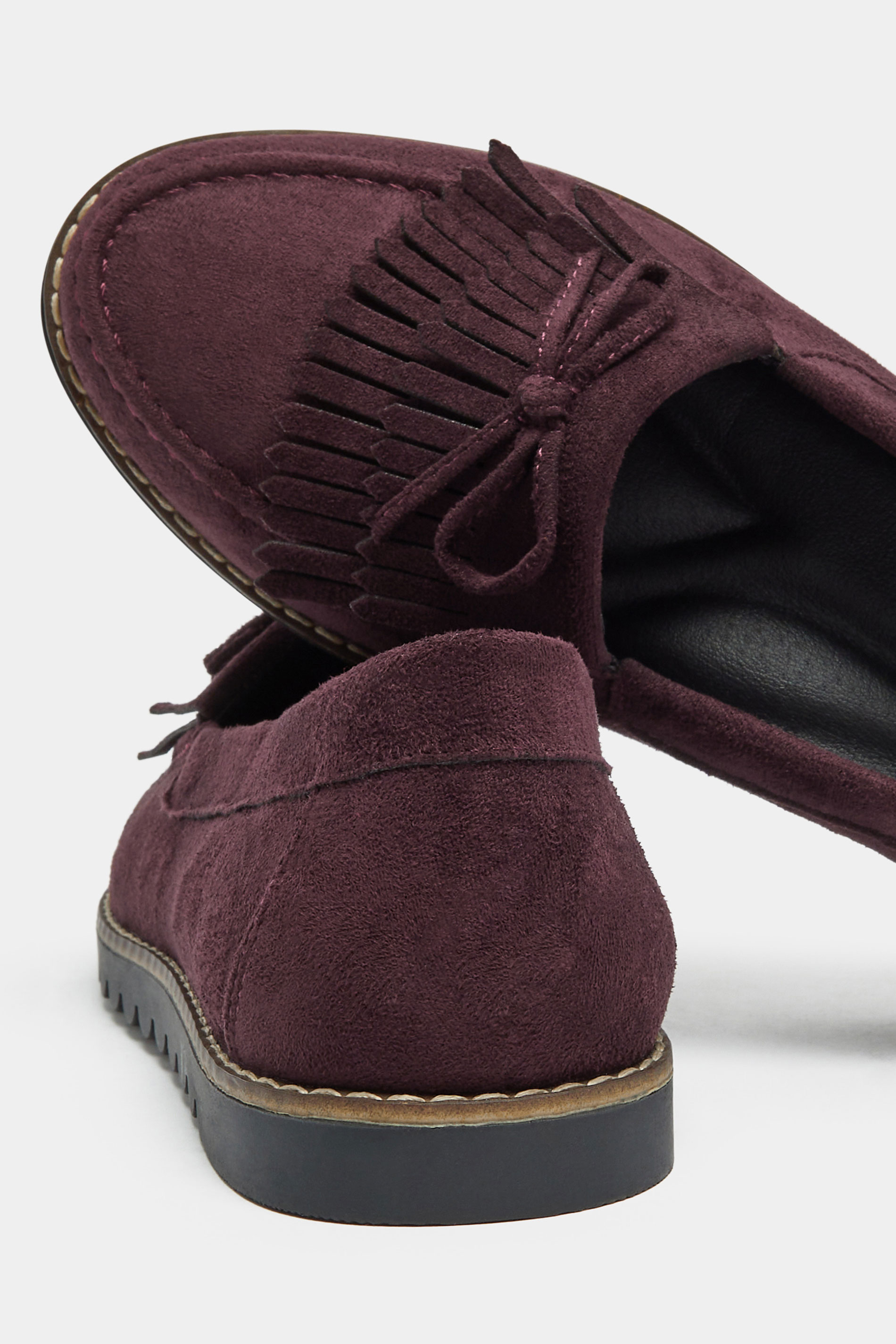 Burgundy Red Faux Suede Fringe Loafers In Wide E Fit | Yours Clothing 6