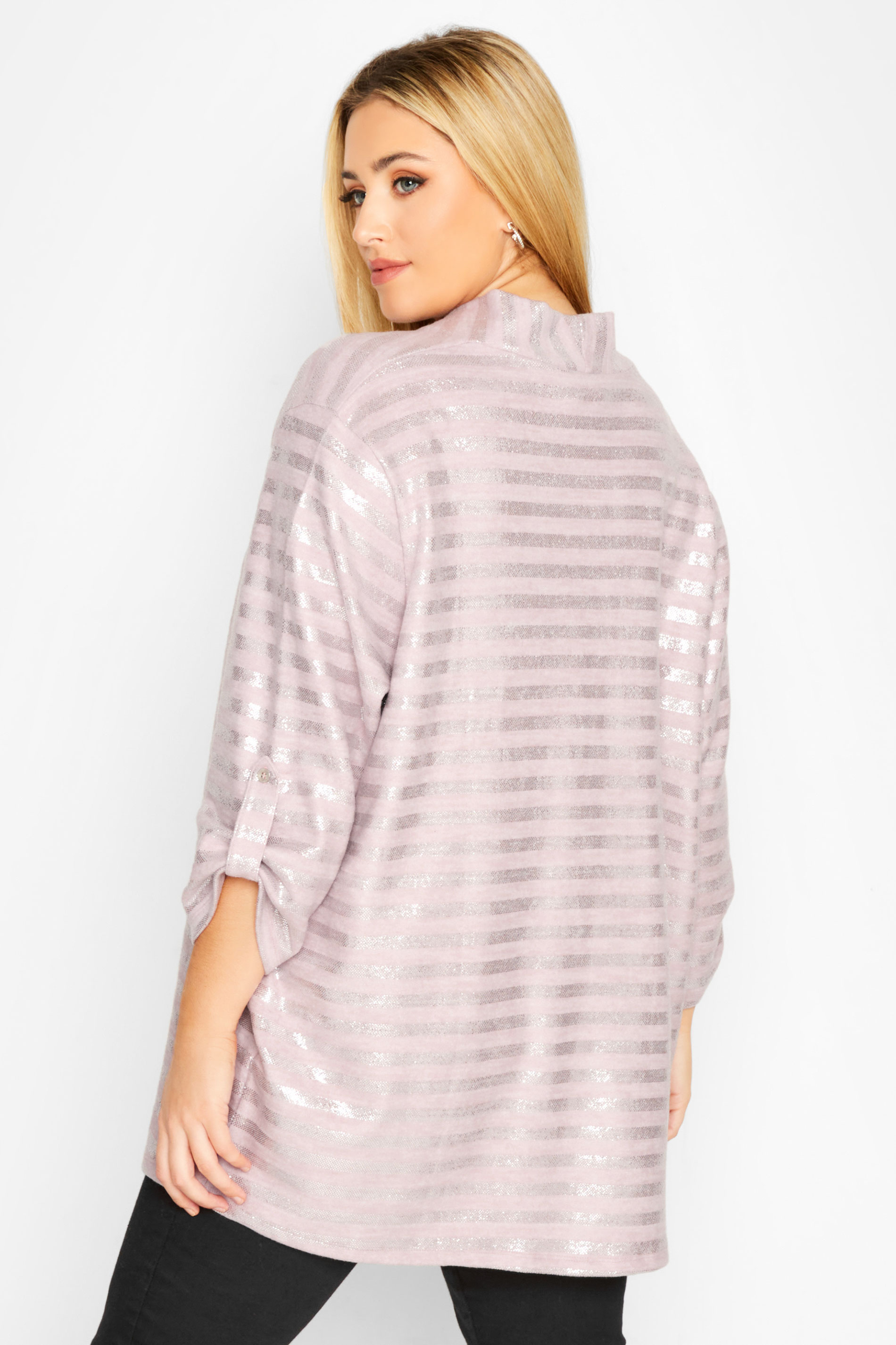 Curve Plus Size Blush Pink Foil Stripe Cardigan | Yours Clothing 3