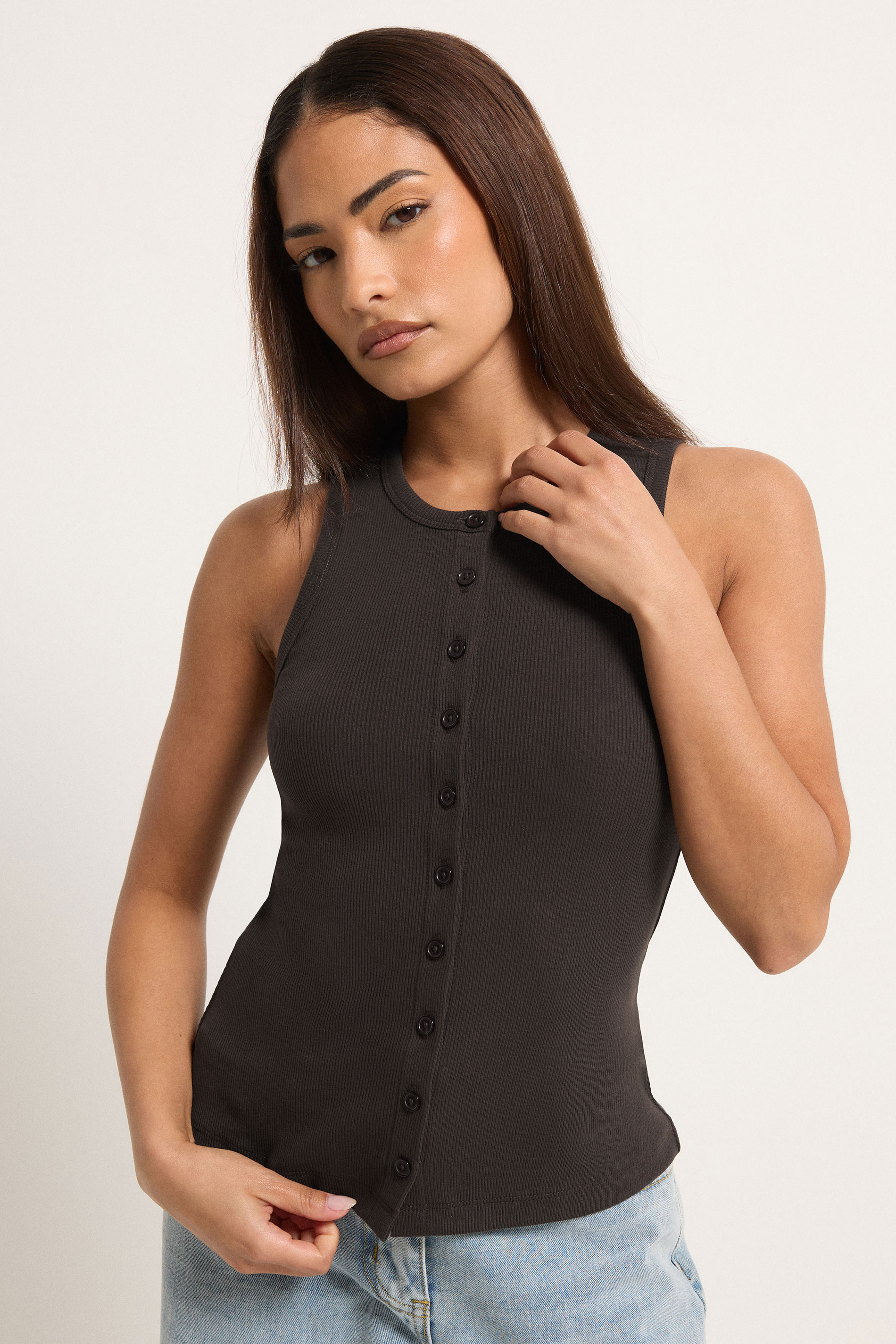 PixieGirl Petite 2 PACK Women's Chocolate Brown & Yellow Ribbed Cotton Vest Top | PixieGirl 2