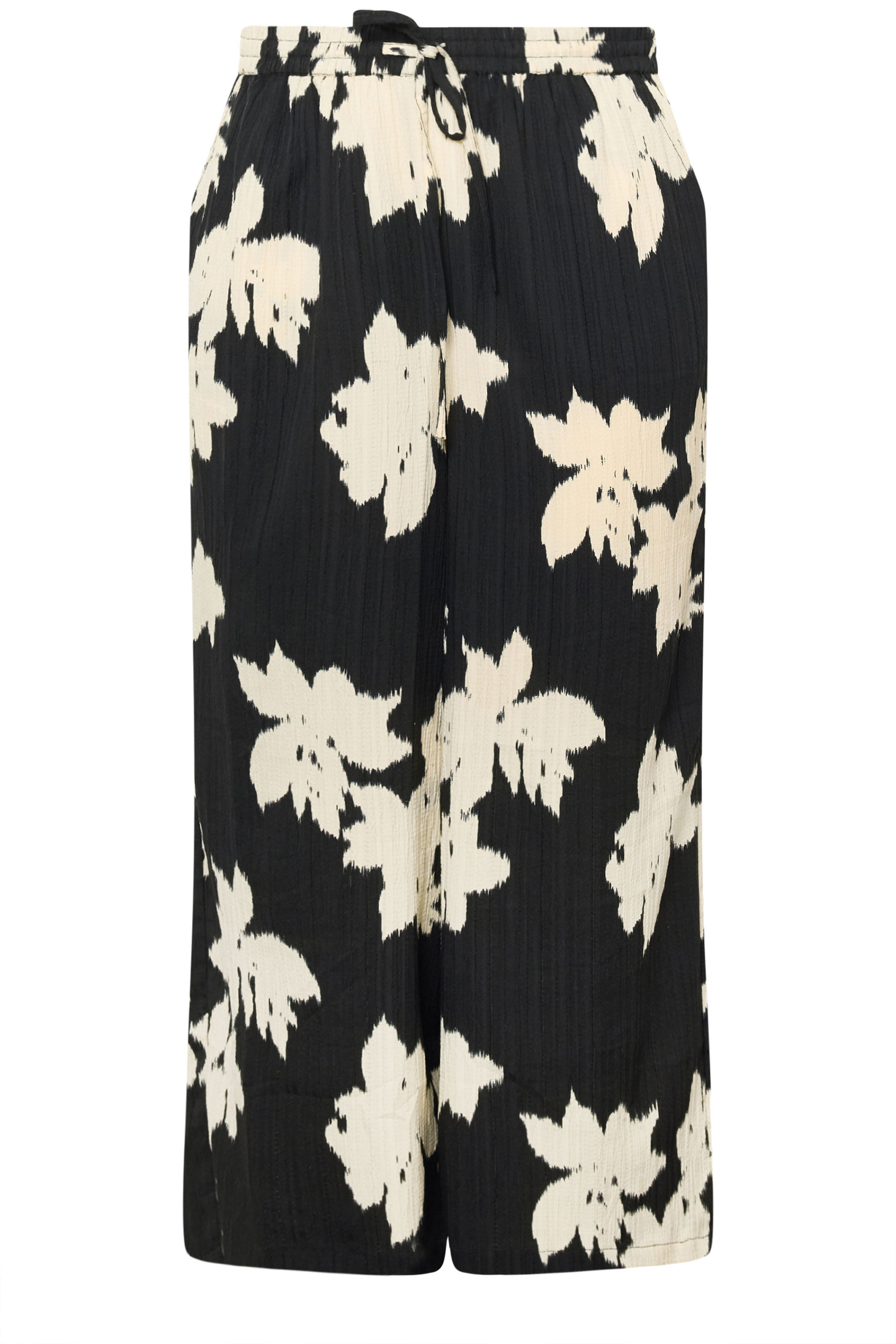 YOURS Plus Size Black Floral Textured Wide Leg Trousers | Yours Clothing 5