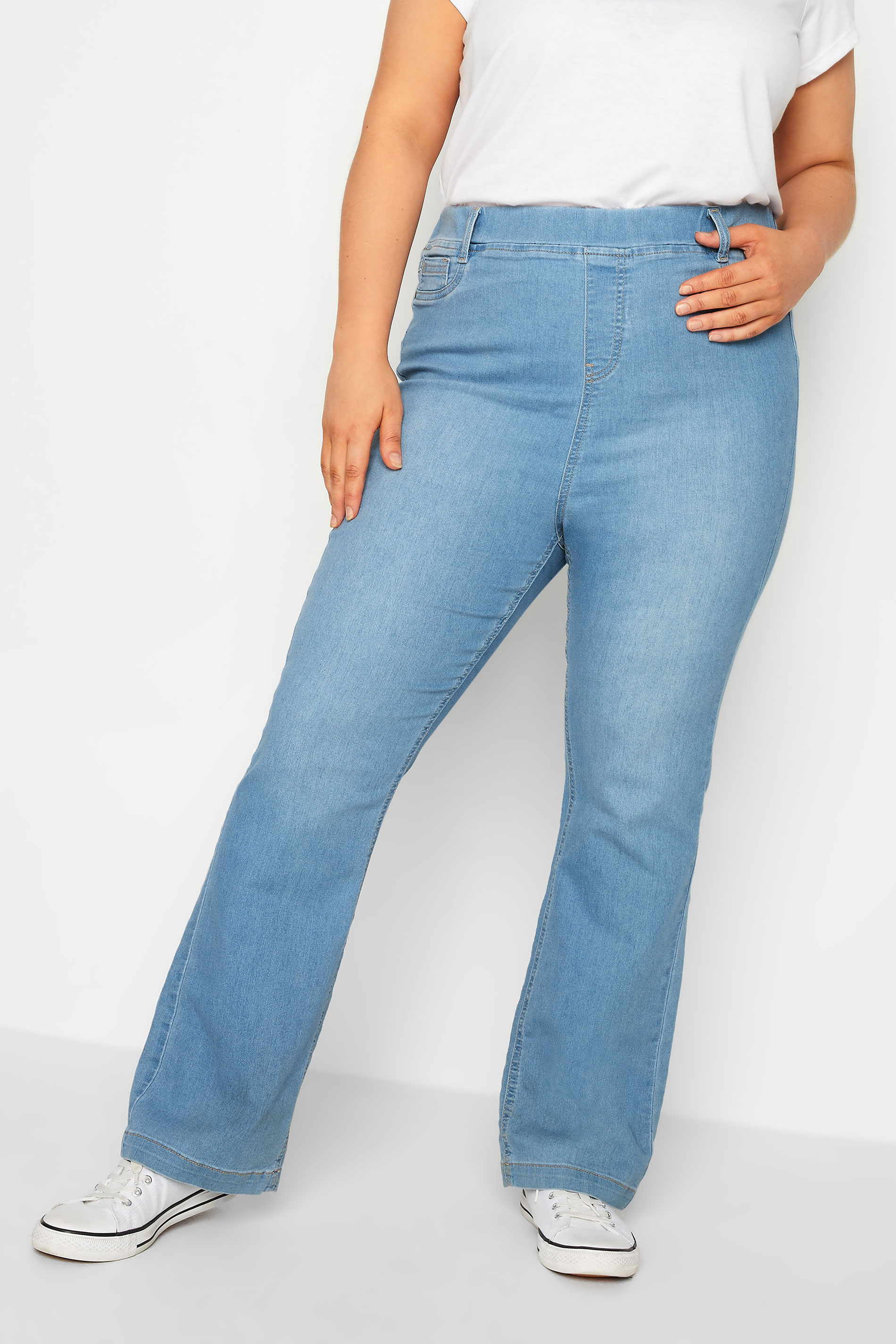YOURS Plus Size Curve Light Blue Bootcut Jeggings | Yours Clothing  1