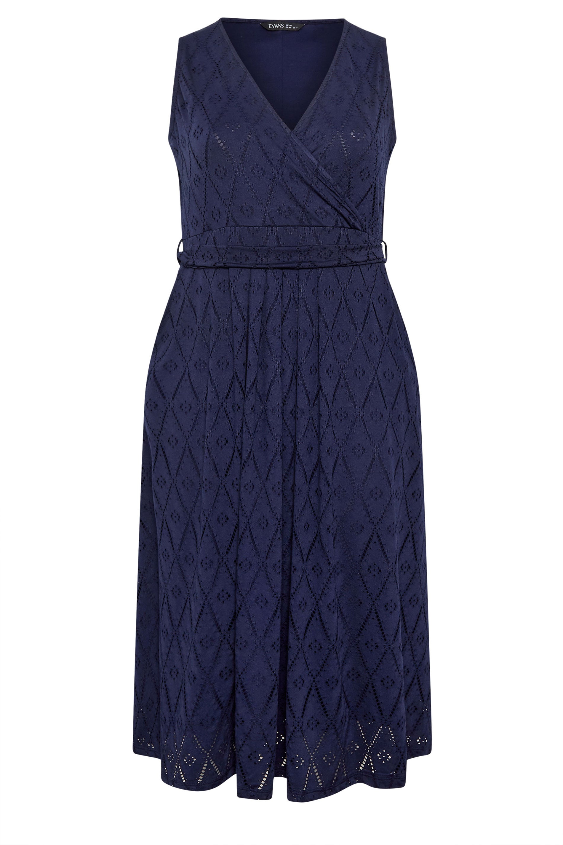 EVANS Plus Size Navy Blue Broderie Wrap Midi Dress | Evans 5