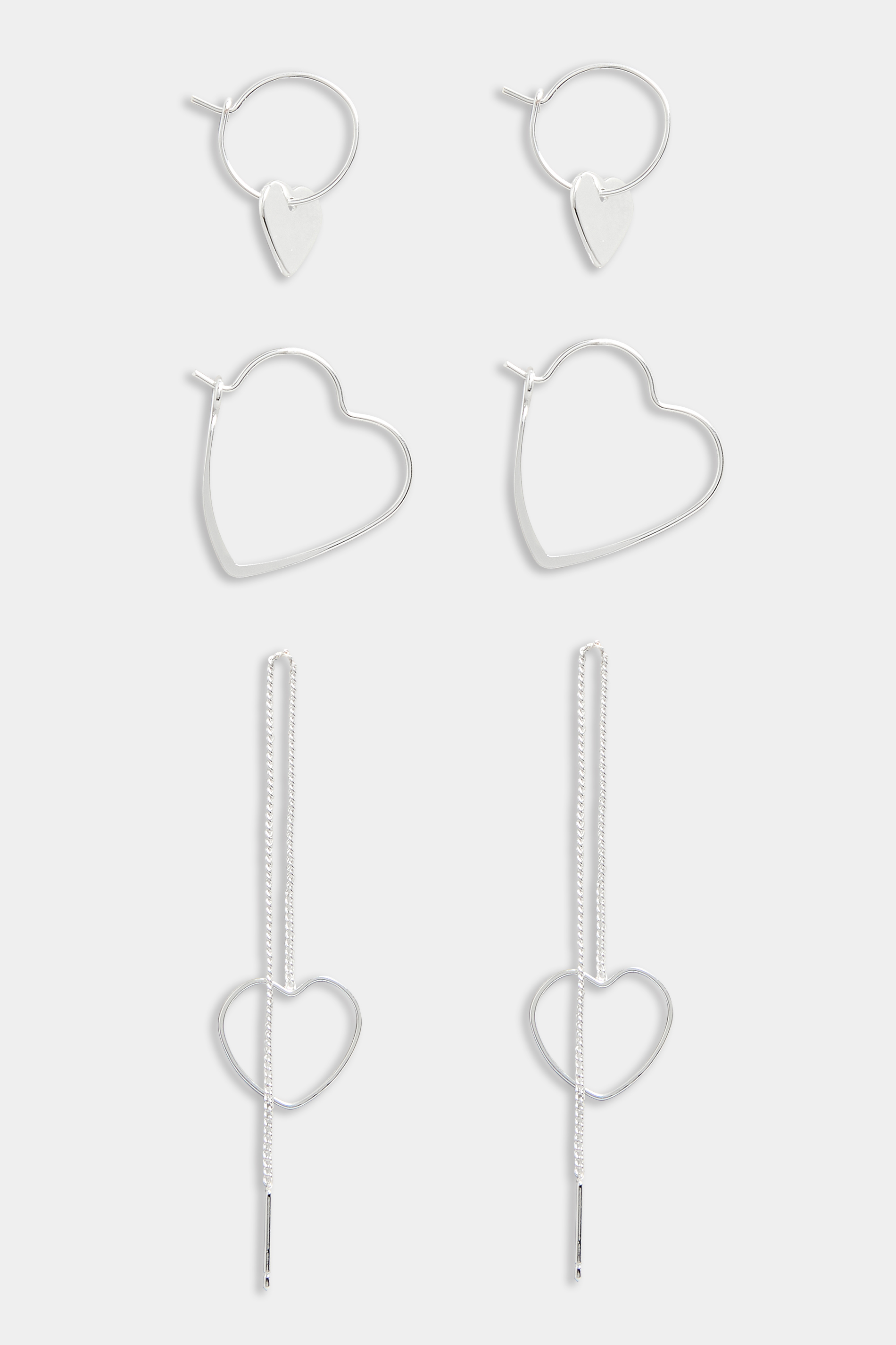 3 PACK Silver Heart Multi Earrings | Yours Clothing 2