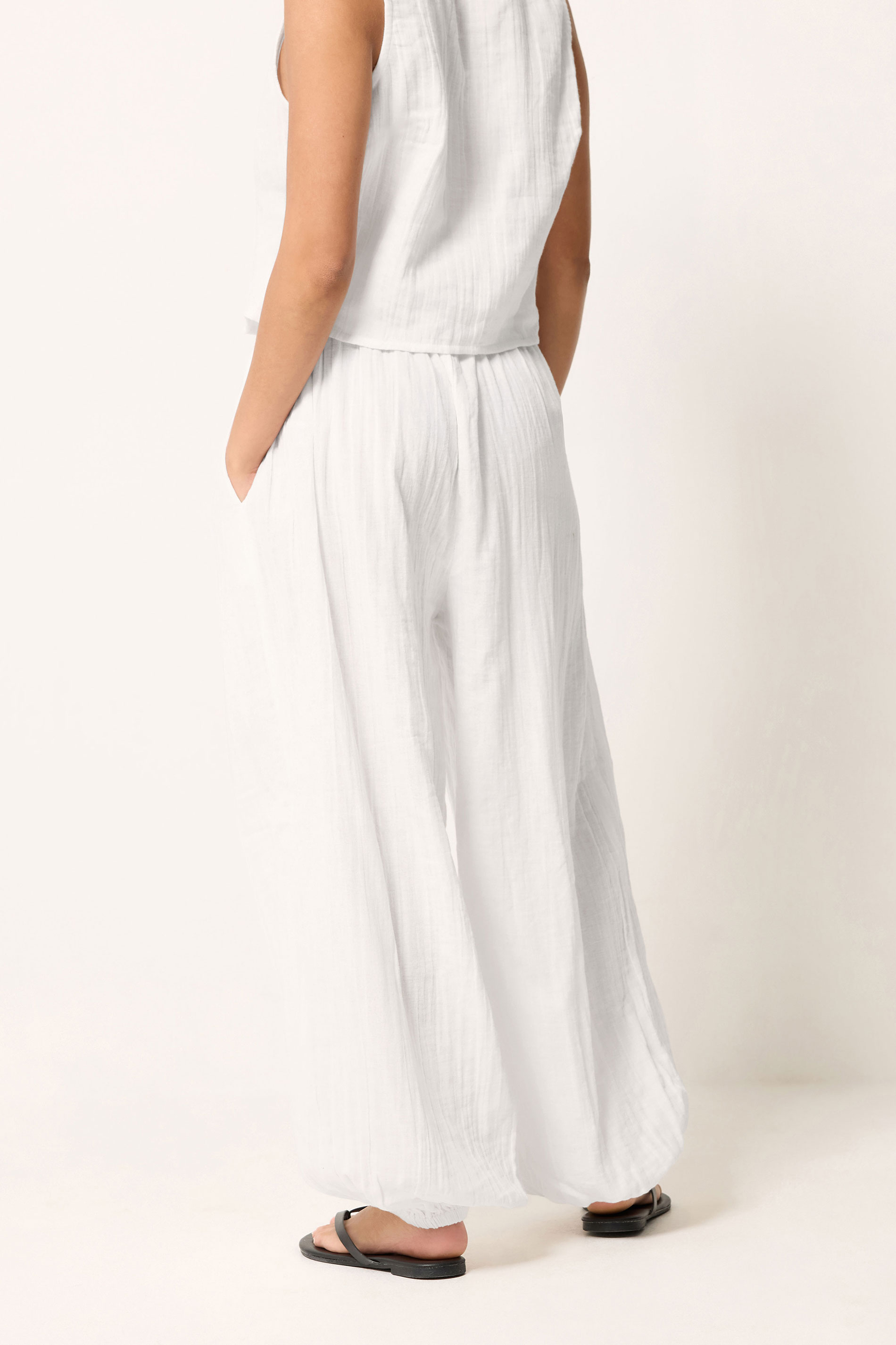PixieGirl Petite Women's Set White Cotton Cheesecloth Top & Balloon Trousers | PixieGirl 7