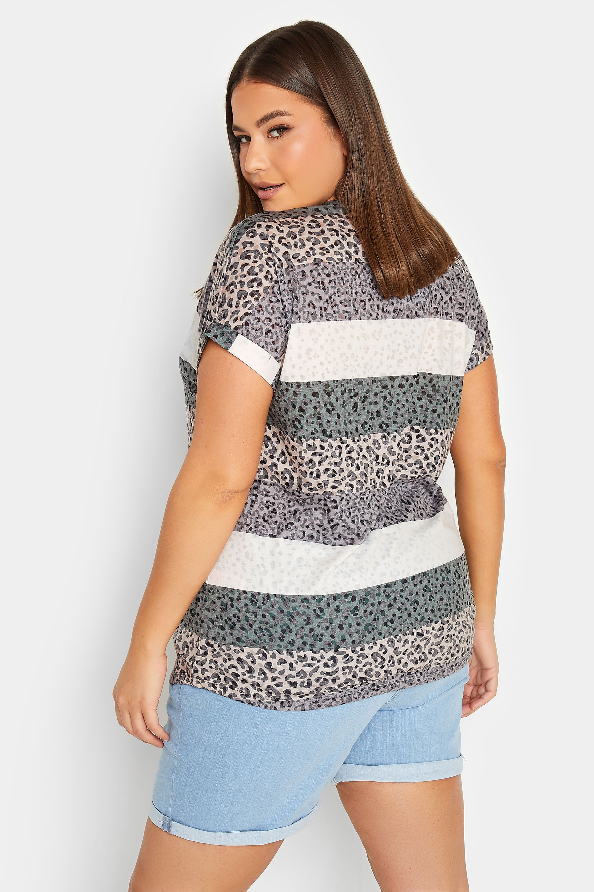 YOURS Curve Slate Grey Stripe Animal Print T-Shirt | Yours Clothing 3