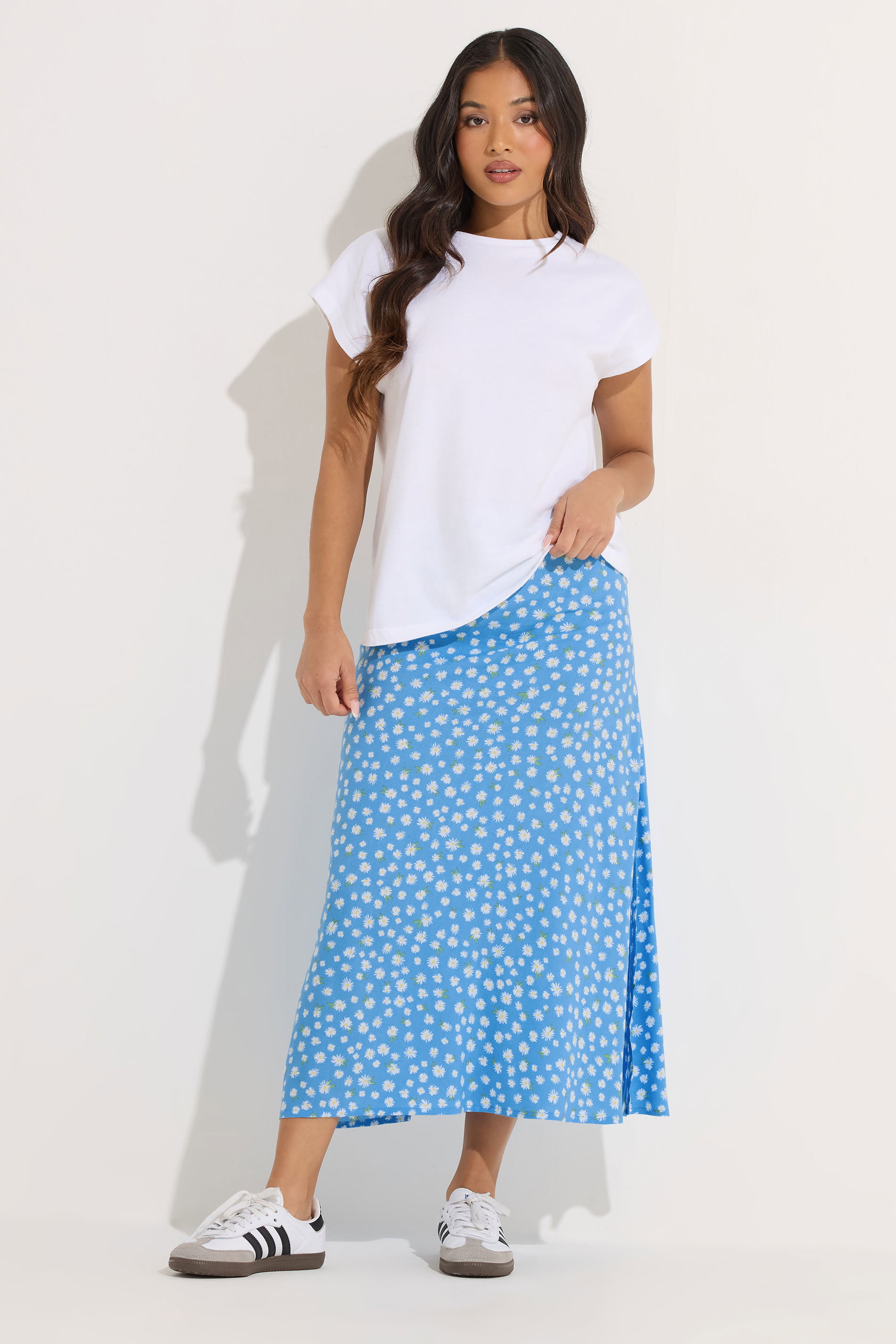 PixieGirl Petite Women's Blue Floral Midi Skirt | PixieGirl 3