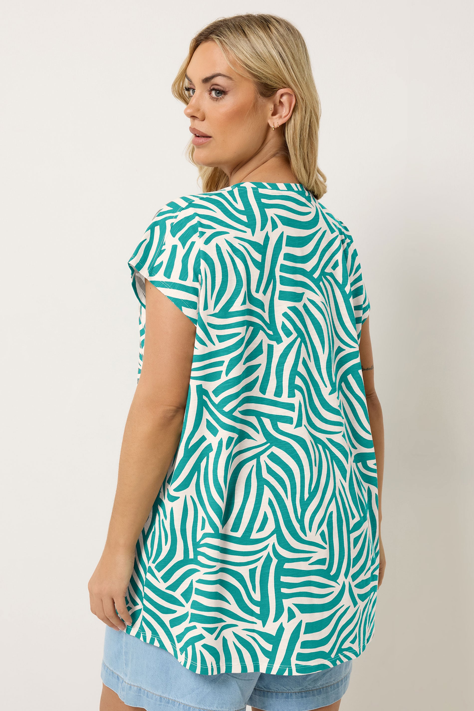 YOURS Plus Size Teal Blue Zebra Print T-Shirt | Yours Clothing 2