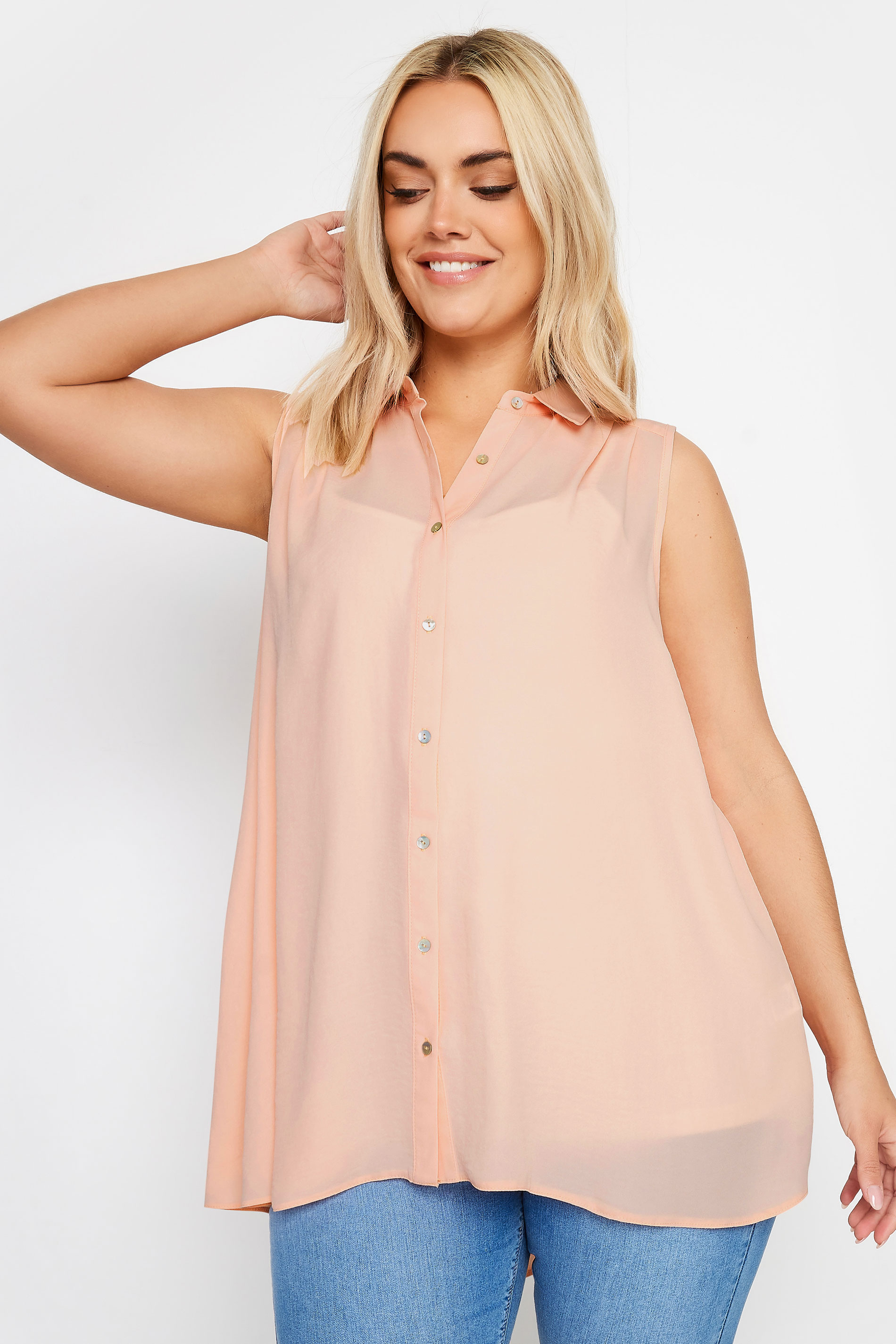 YOURS Plus Size Pink Sleeveless Shirt | Yours Clothing 1
