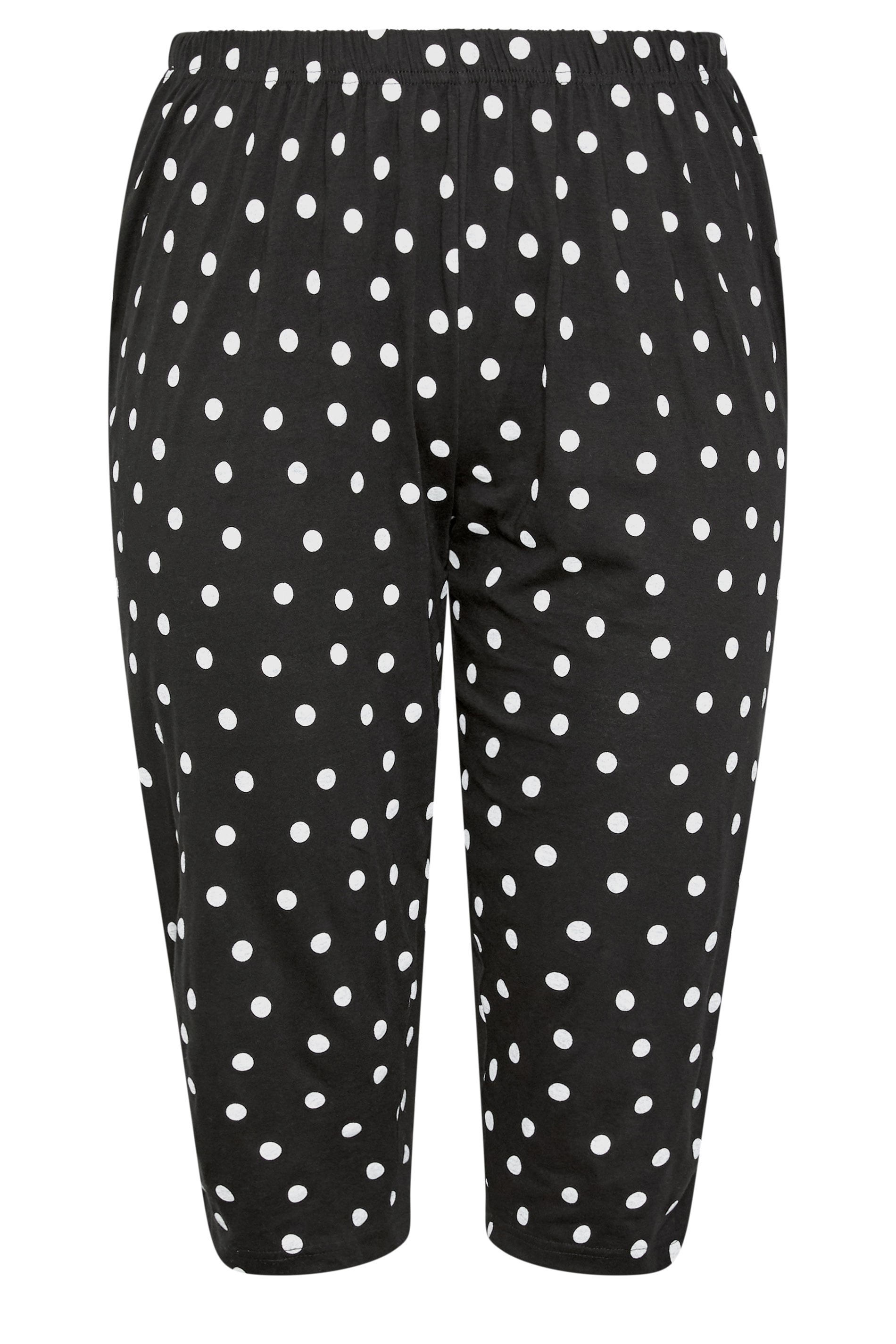 YOURS Plus Size Black Polka Dot Wide Leg Pyjama Cropped Bottoms | Yours Clothing 5