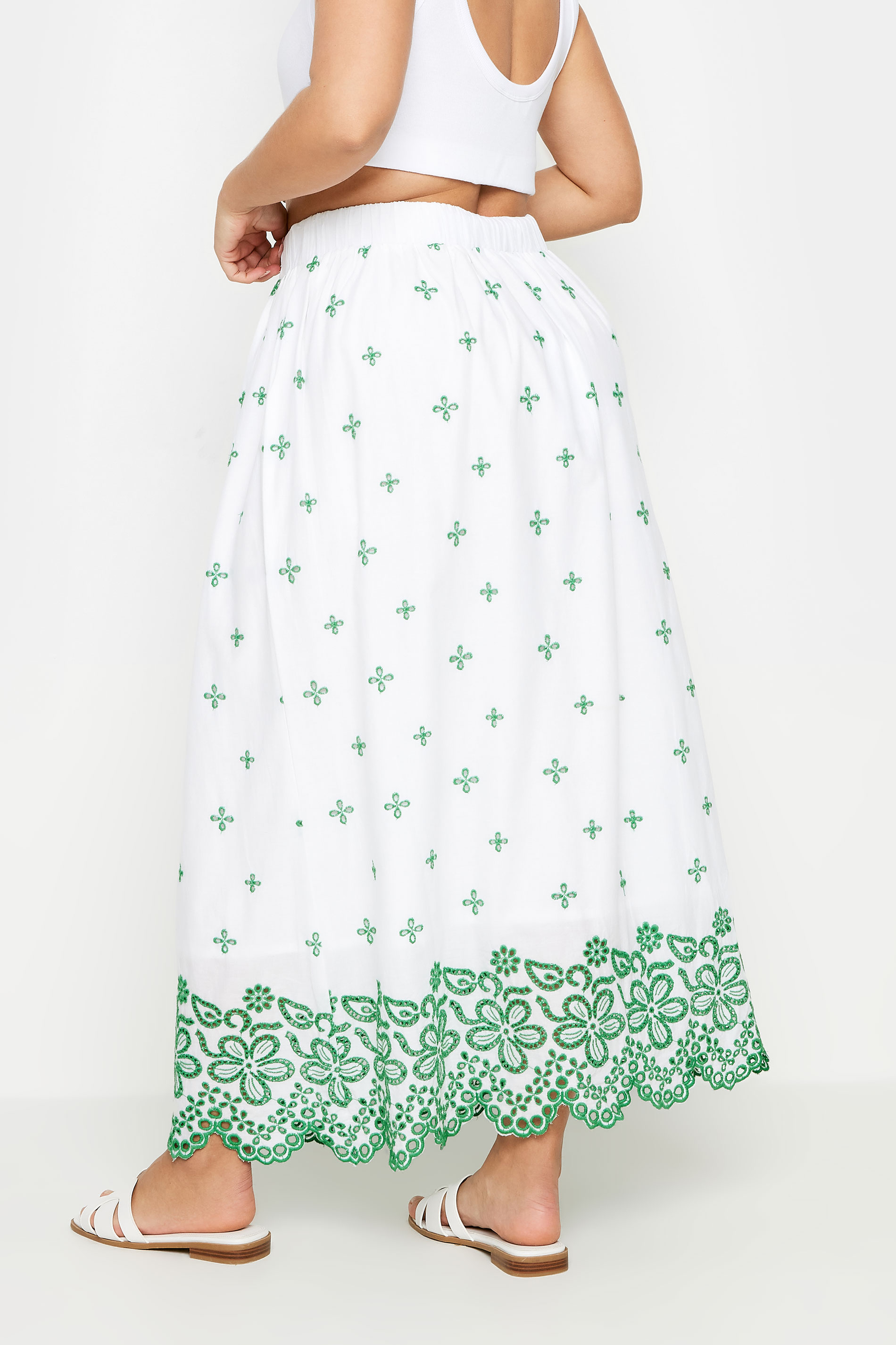 YOURS Plus Size White Floral Broderie Maxi Skirt | Yours Clothing 3
