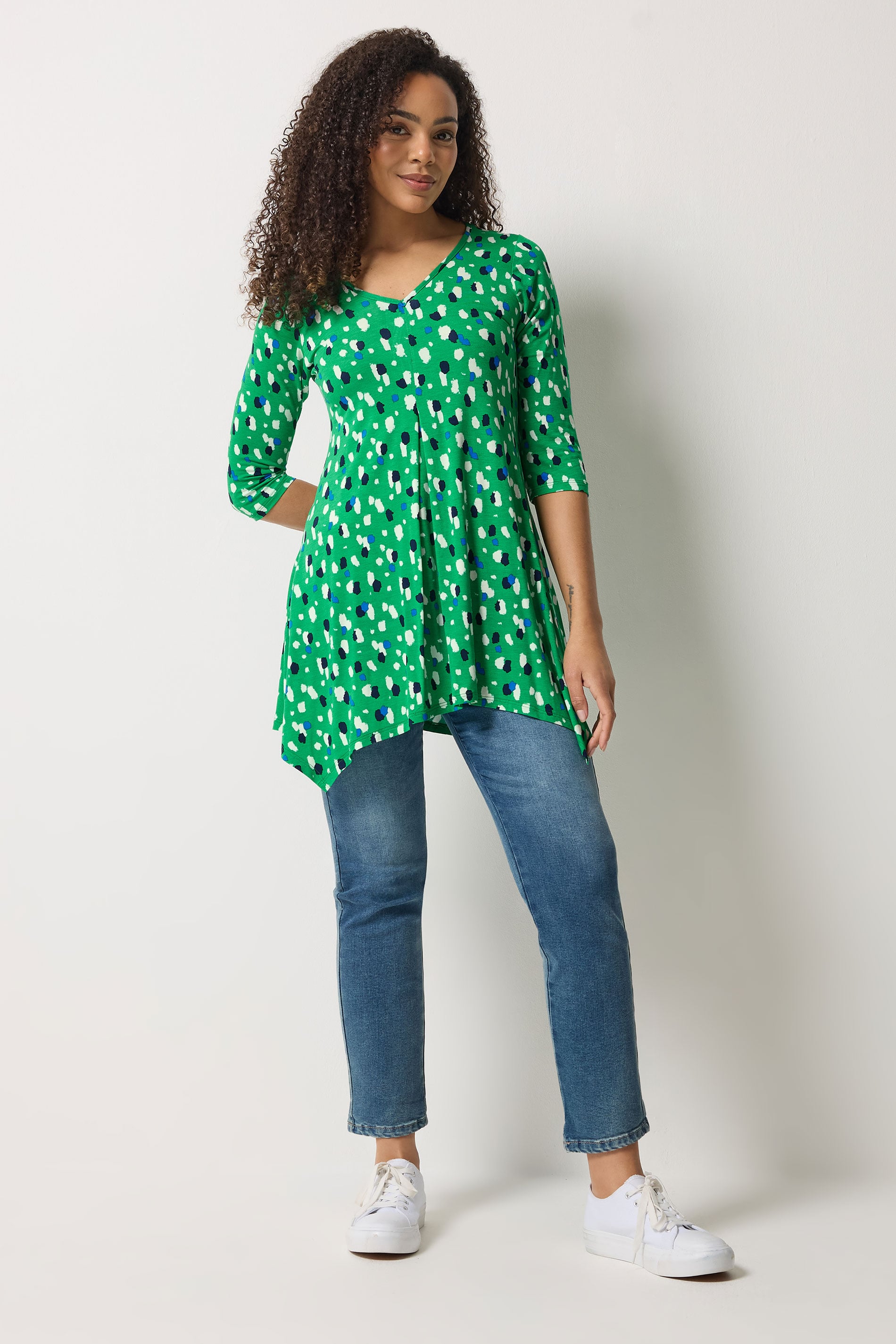 M&Co Green Spot Print Hanky Hem Top | M&Co 1