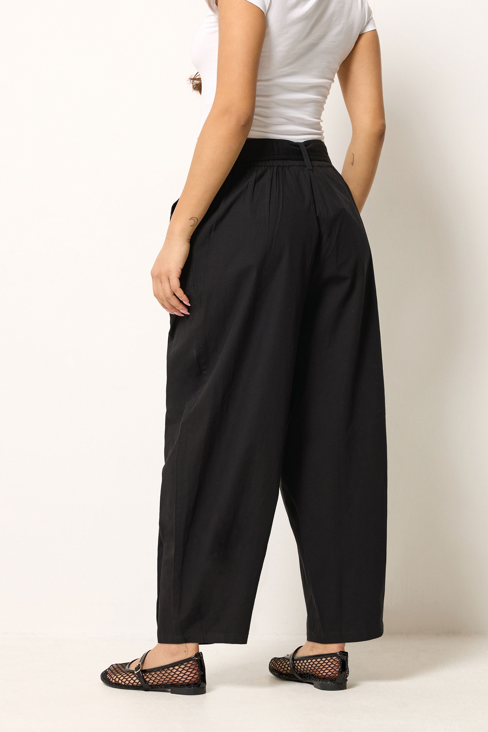 PixieGirl Petite Women's Black Poplin Barrel Trousers | PixieGirl 2