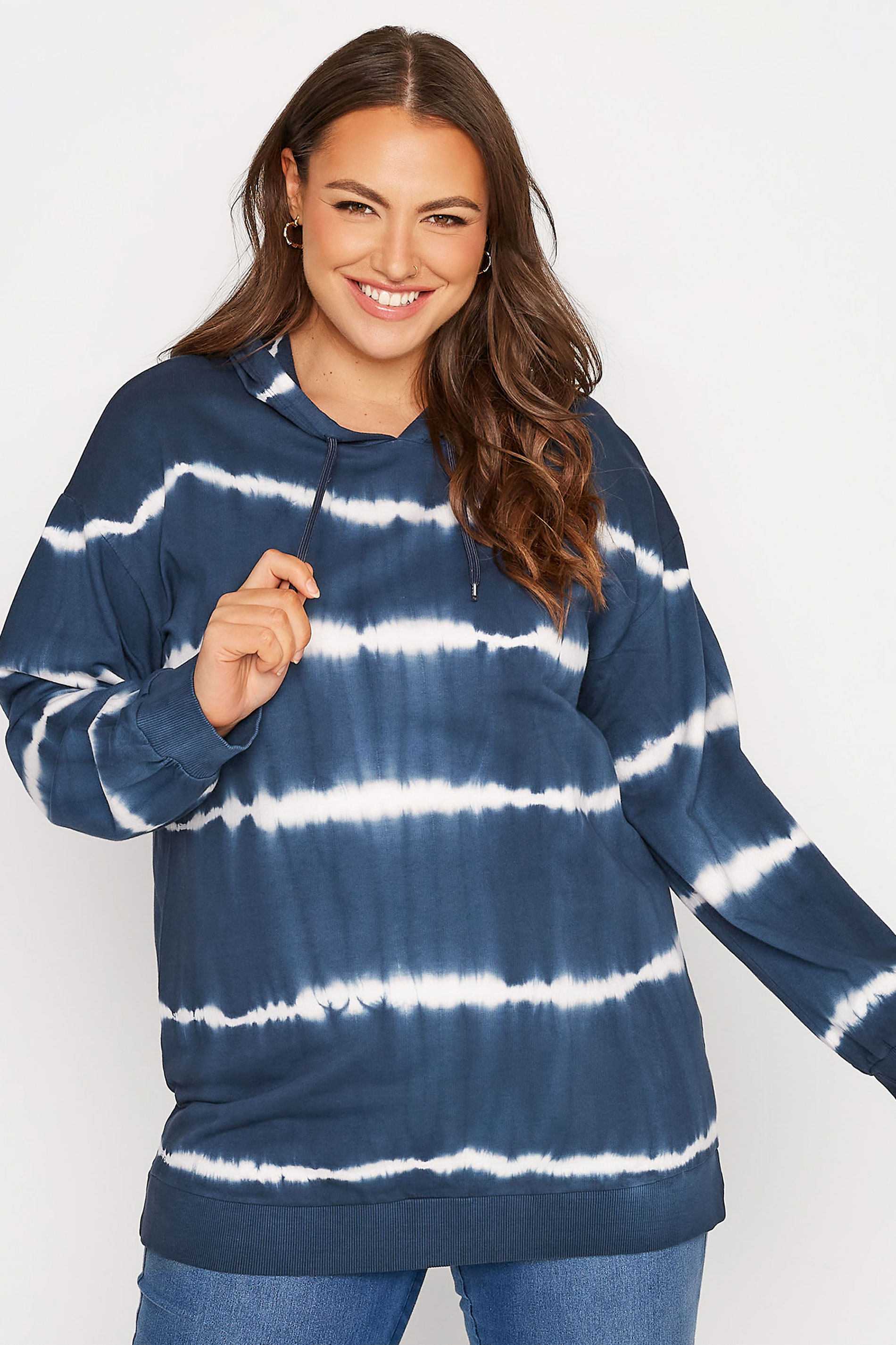 Plus Size Navy Blue Tie Dye Hoodie | Yours Clothing 1