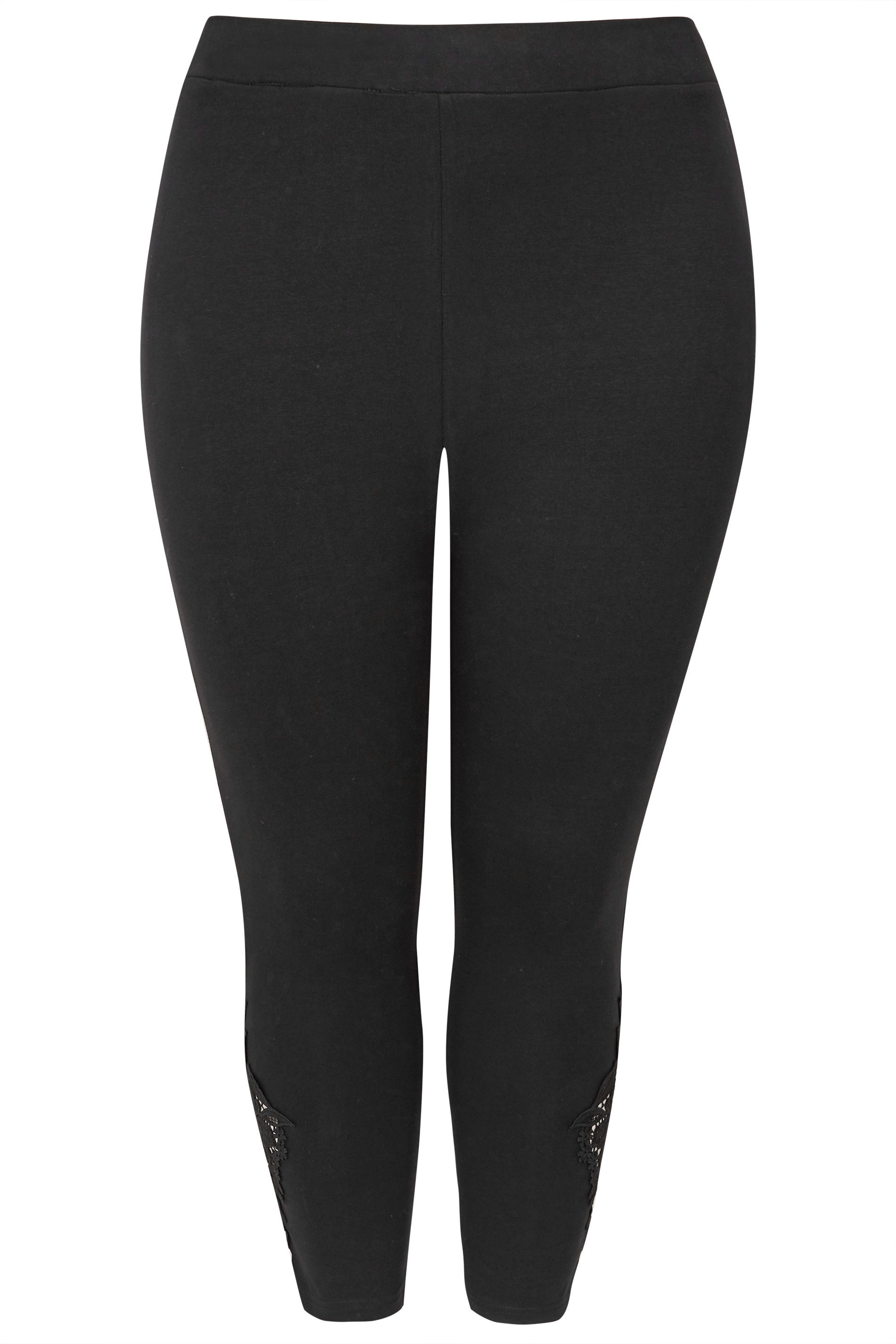 Black Lace Embroidered Cropped Leggings 