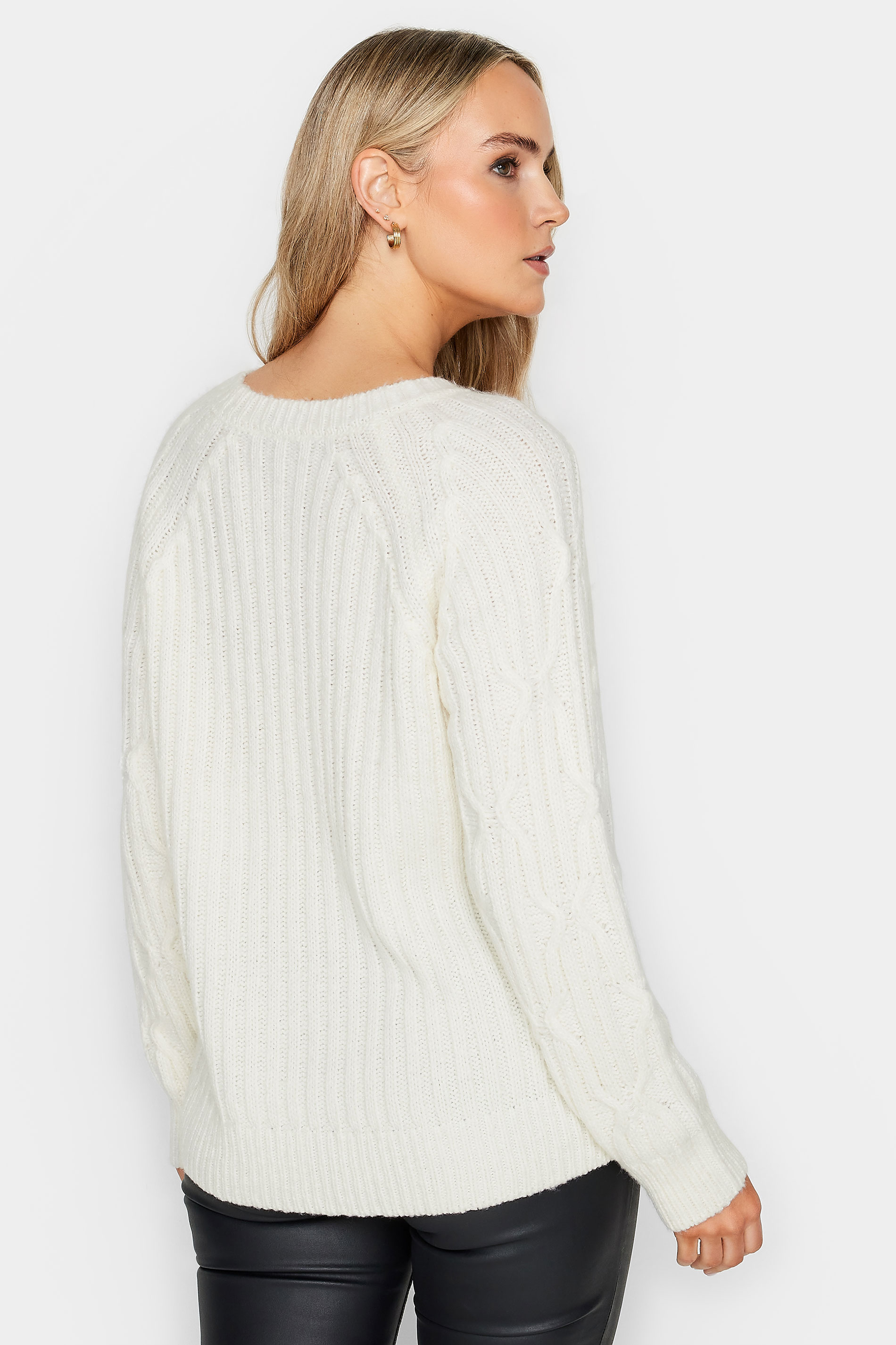 LTS Tall White Chunky Cable Knit Jumper | Long Tall Sally 3