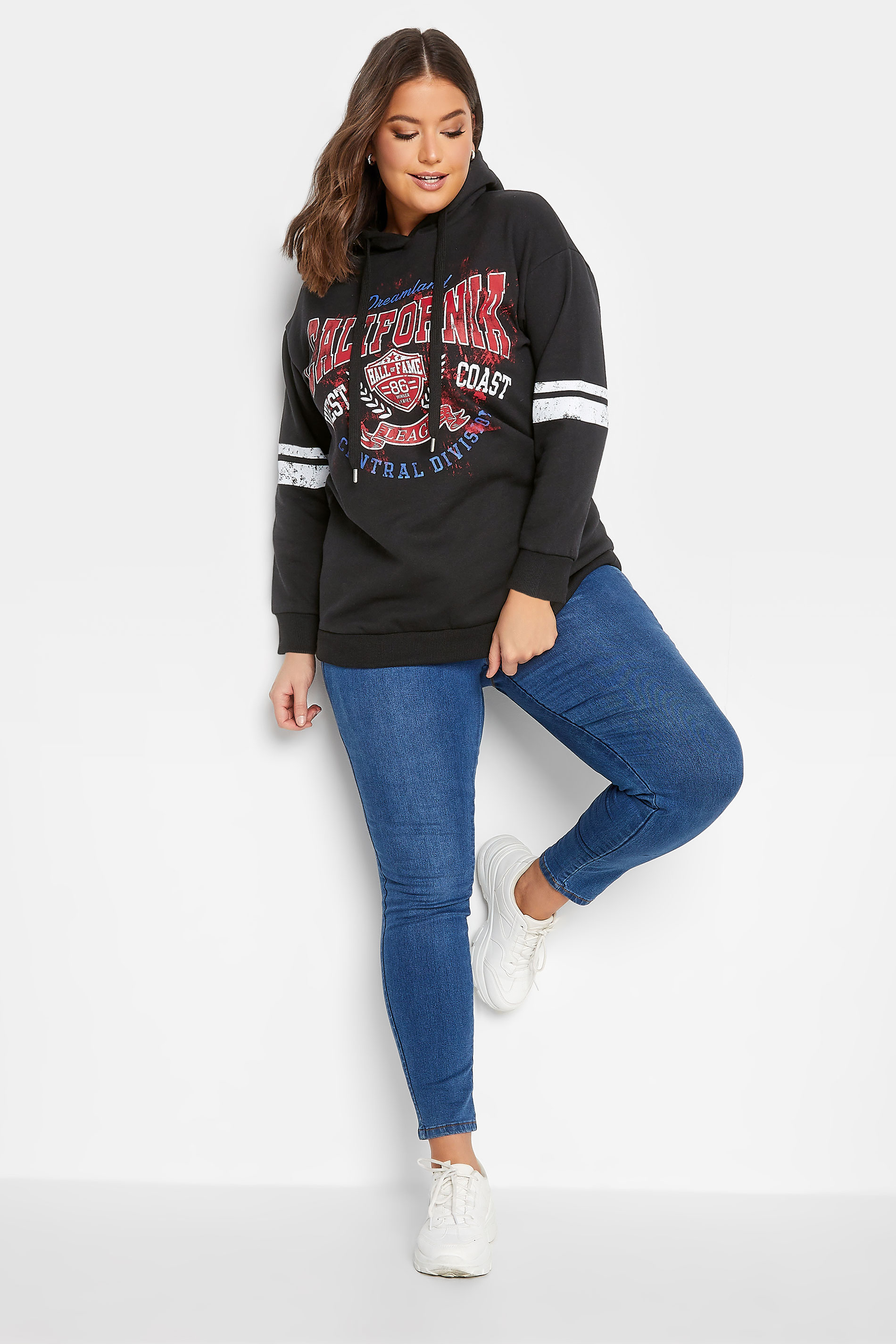 YOURS Plus Size Black 'California' Printed Hoodie | Yours Clothing 2