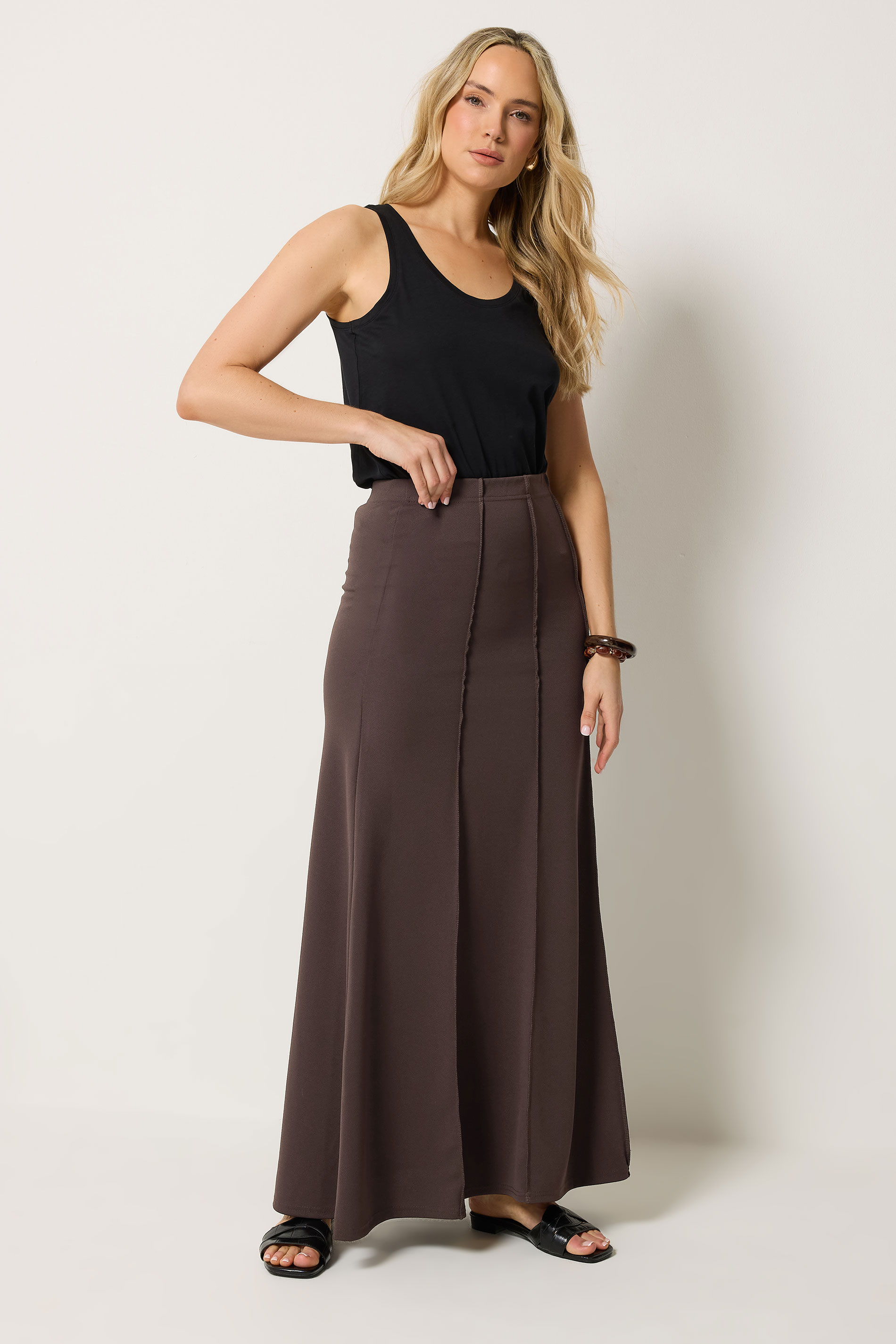 LTS Tall Women's Chocolate Brown Flare Seam Maxi Skirt | Long Tall Sally 3
