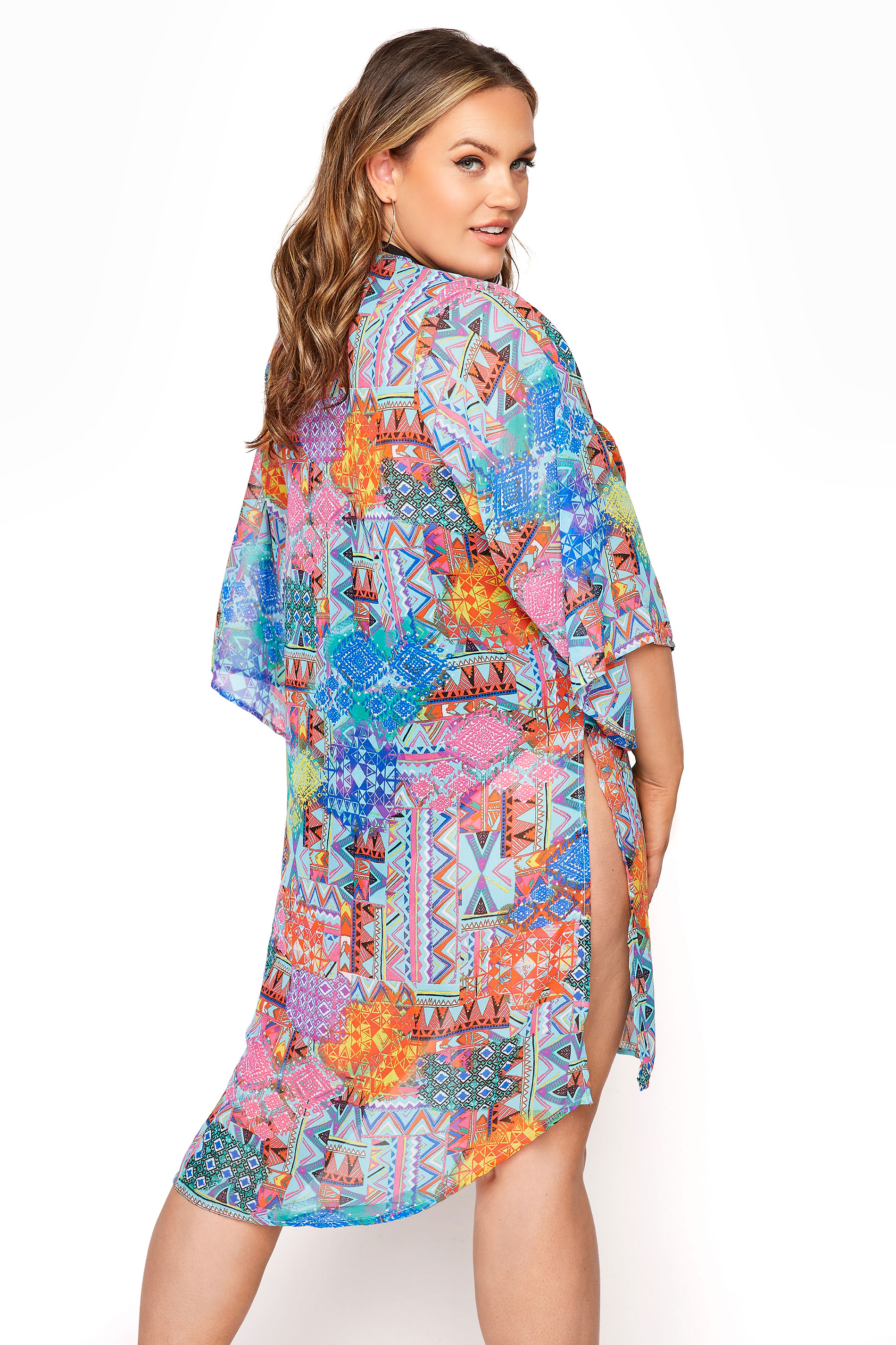 Plus Size Blue Tribal Kimono | Yours Clothing  1