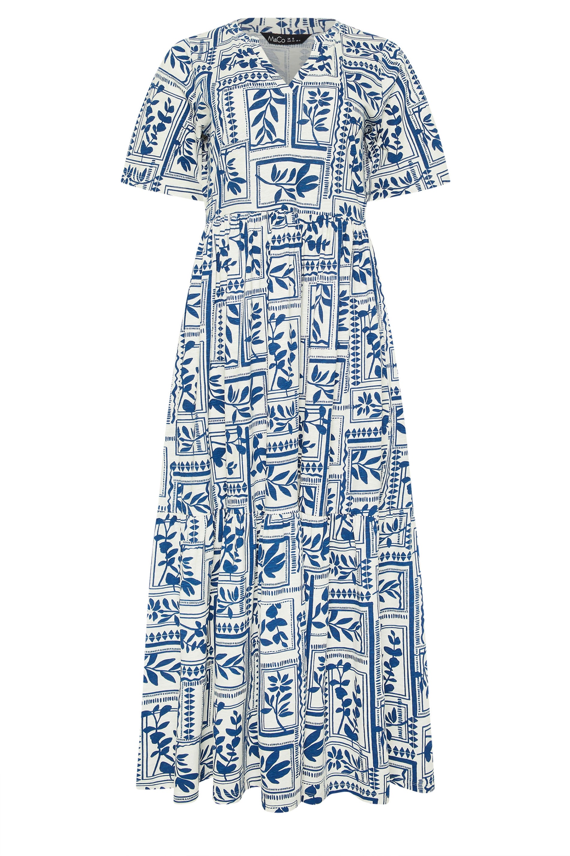 M&Co Blue Leaf Print Tiered Cotton Maxi Dress | M&Co 5