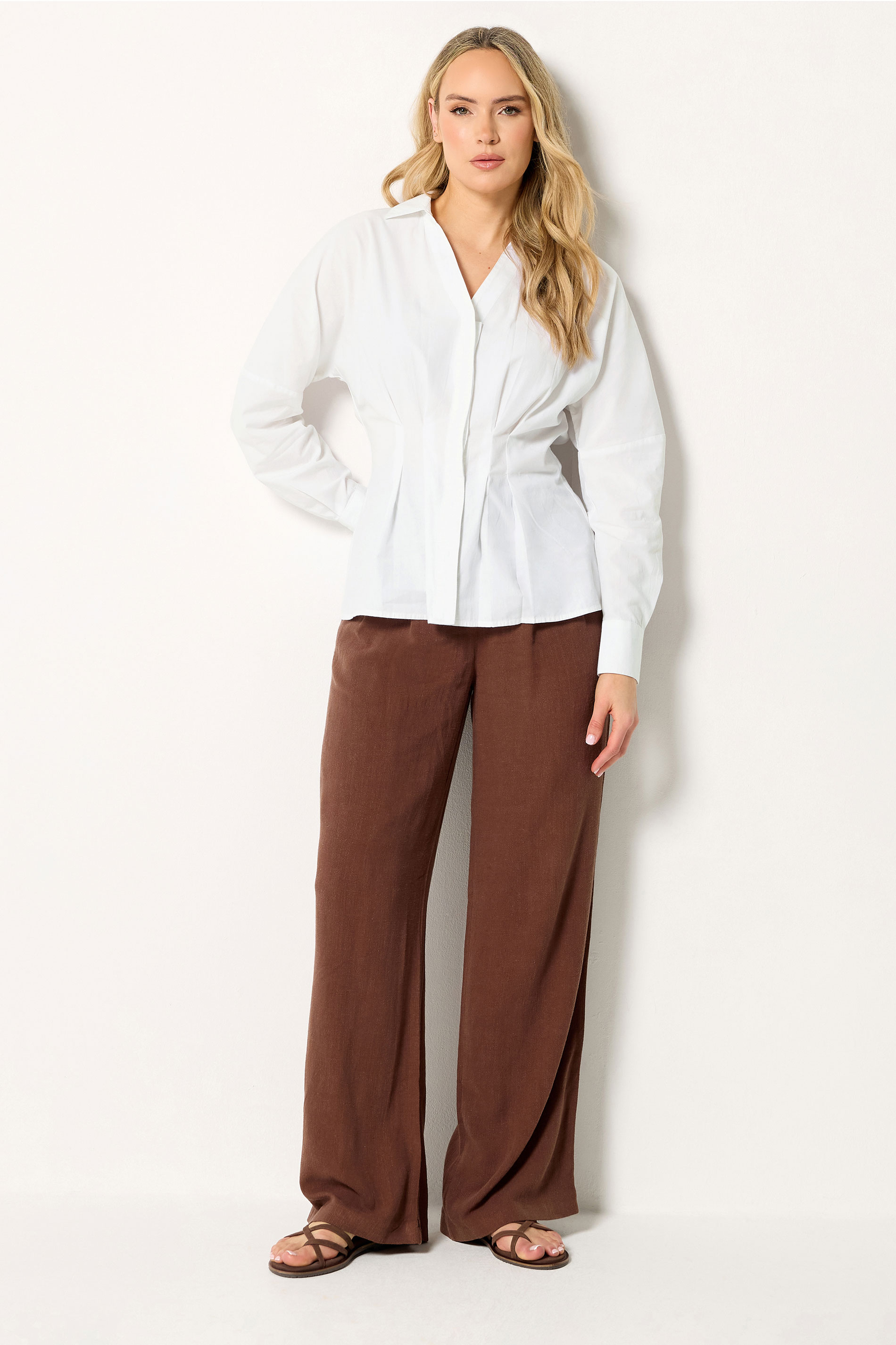 LTS Tall White Pleated Cotton Shirt | Long Tall Sally 1