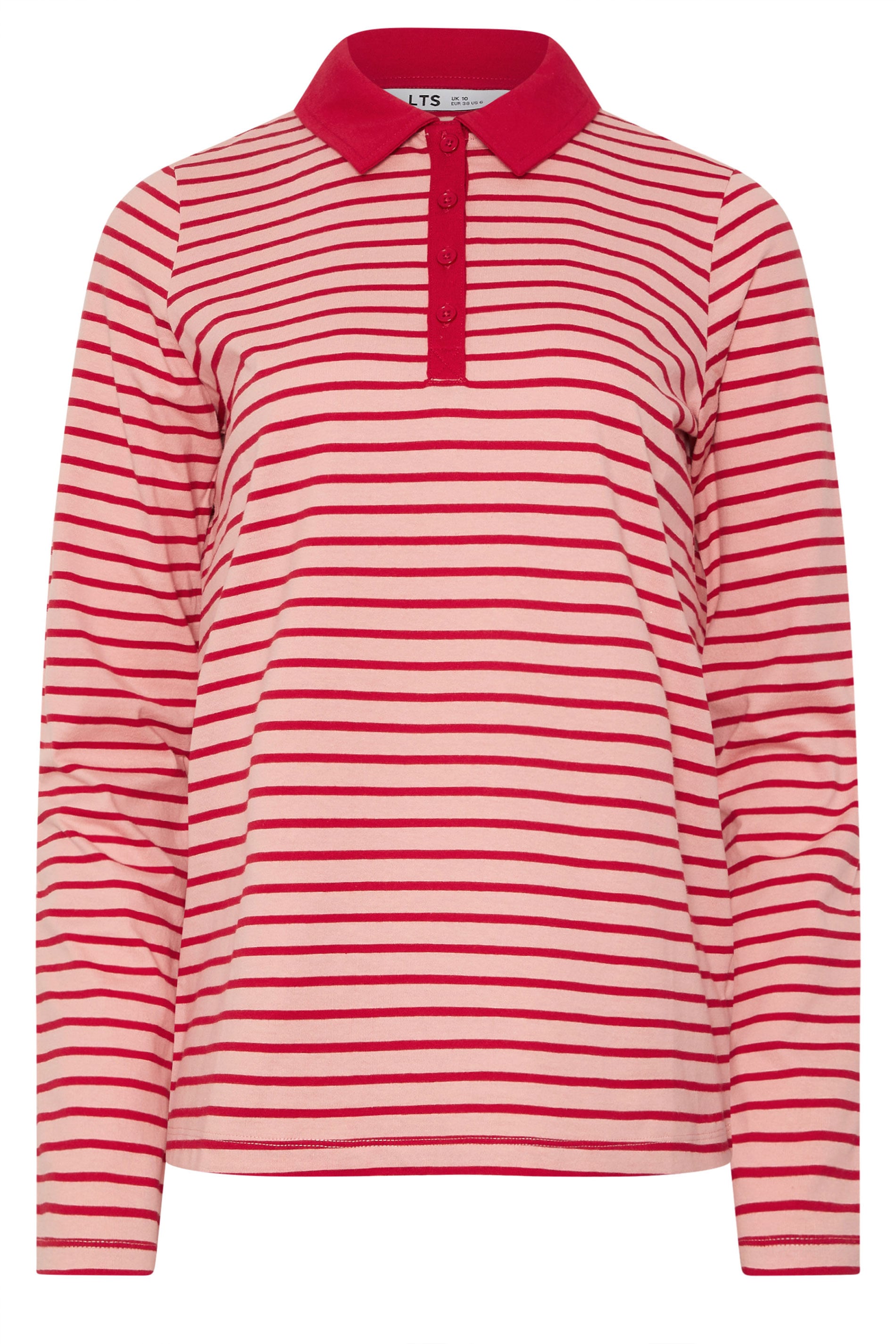 LTS Tall Women's Red and Pink Stripe Polo Cotton T-Shirt | Long Tall Sally 6