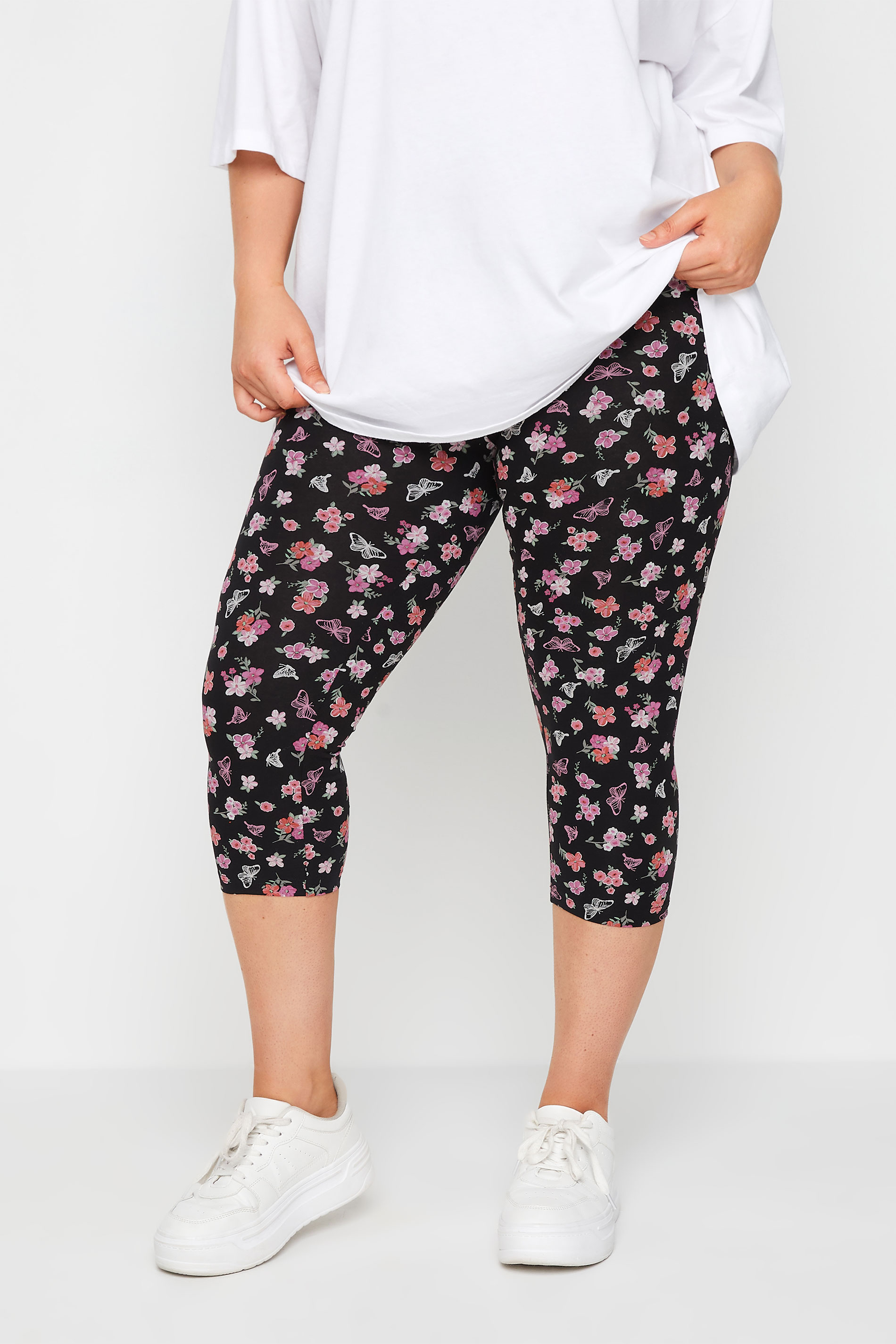 YOURS Plus Size 2 PACK Black Butterfly Print Cropped Leggings | Yours Clothing 2
