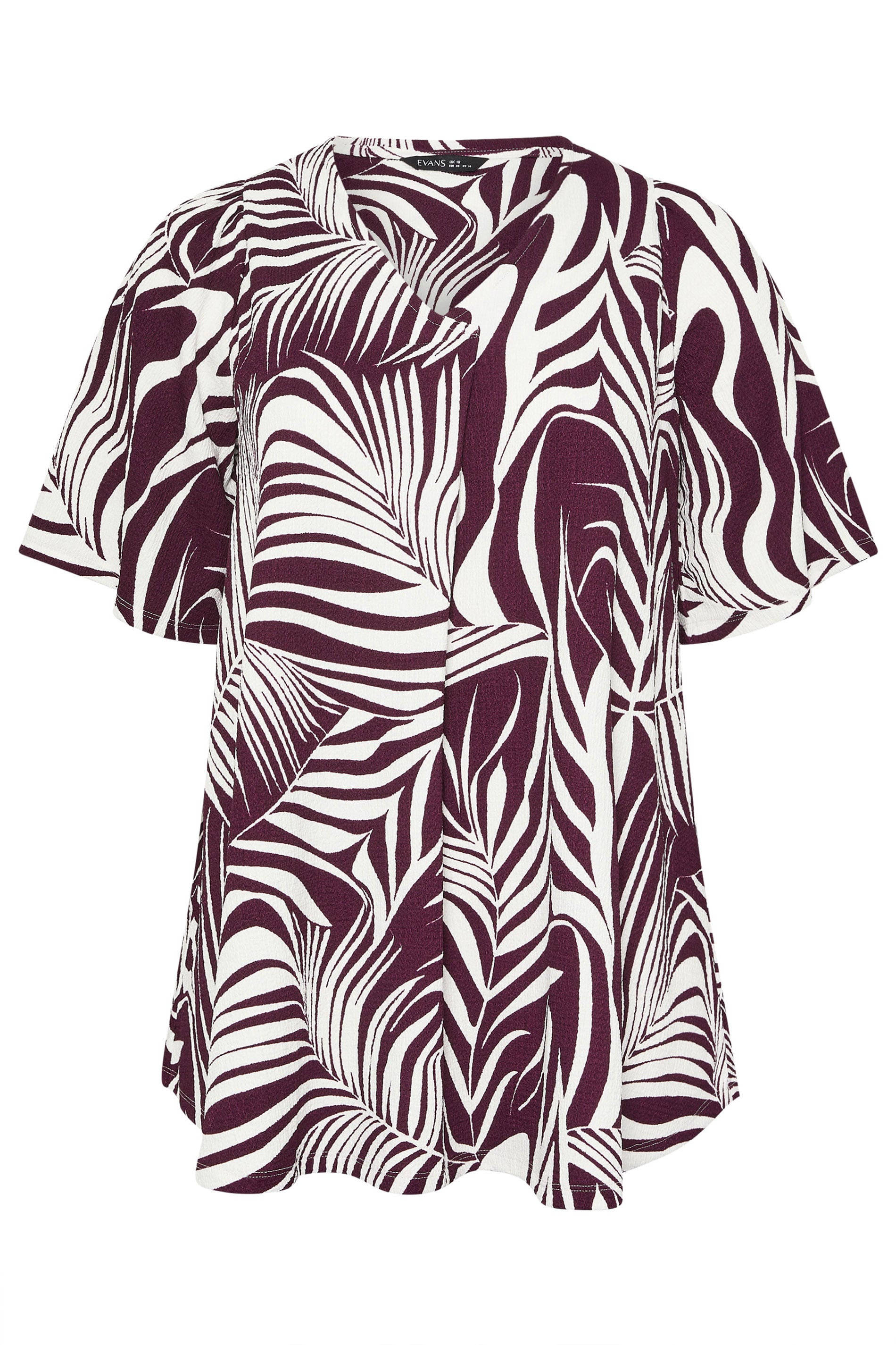 EVANS Plus Size Berry Red Palm Leaf Pleat Front Top | Evans  5