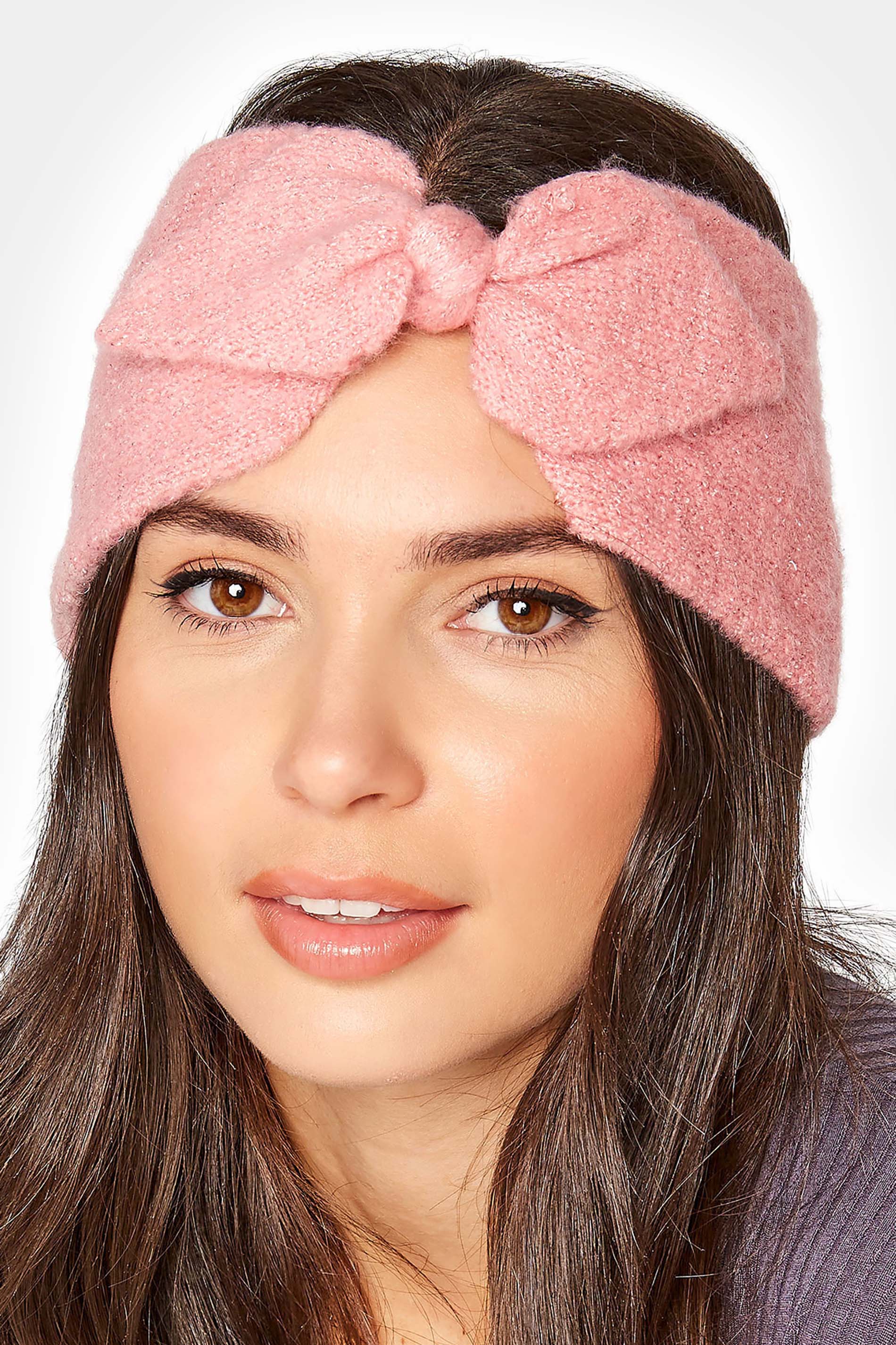 Pink Metallic Bow Knitted Headband | Yours Clothing 1