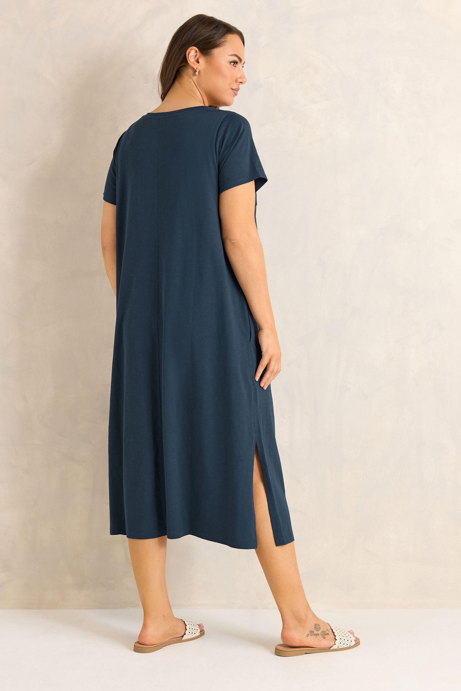 EVANS Plus Size 2 Pack Green & Navy Blue Cotton Dresses | Evans 6