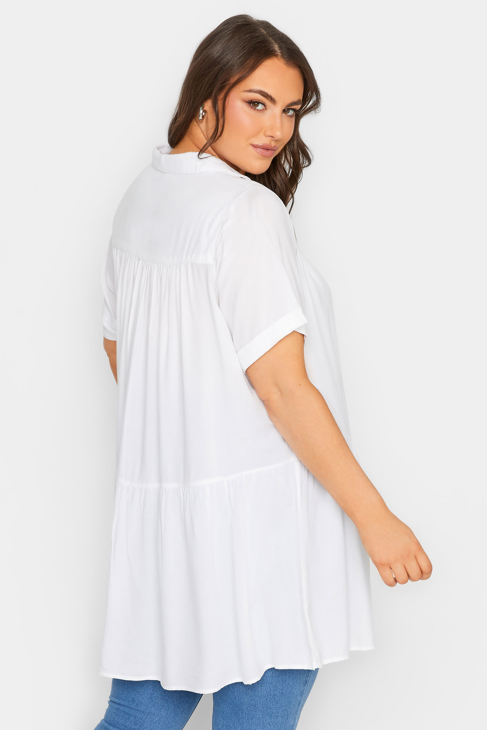 Plus Size White Tiered Short Sleeve Shirt | Yours Clothing  3