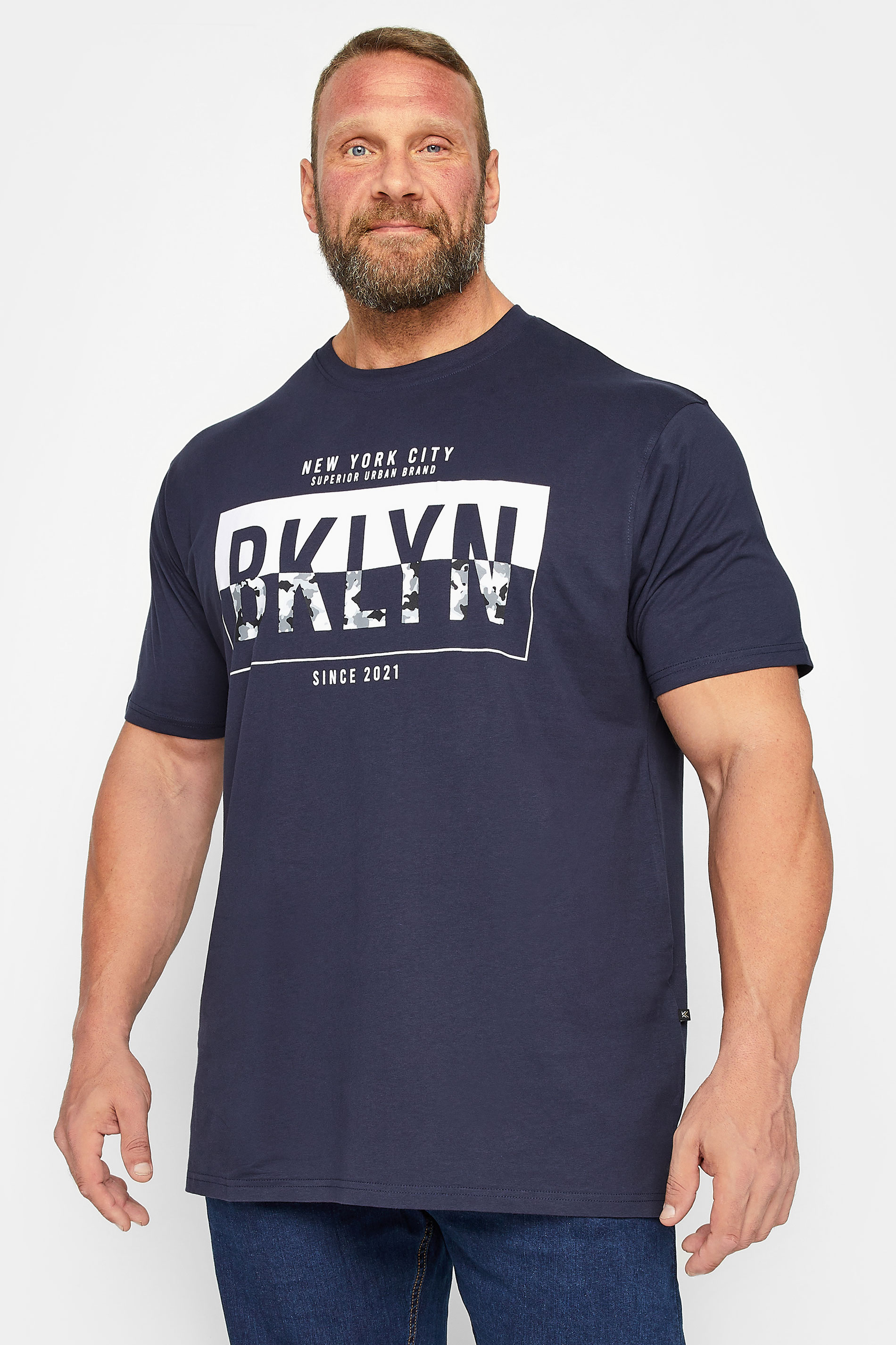 KAM Big & Tall Blue & Black 2 Pack Slogan Printed T-Shirts 3