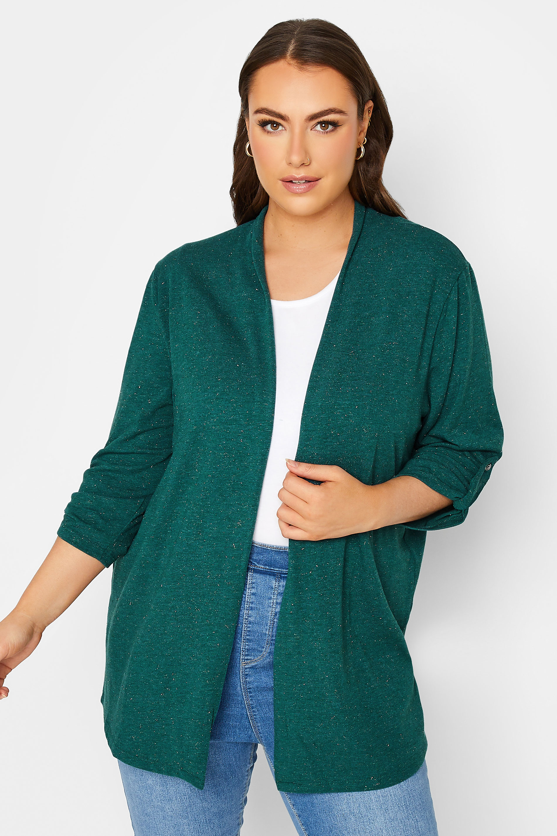 YOURS LUXURY Plus Size Teal Green Metallic Cardigan | Yours Clothing 1