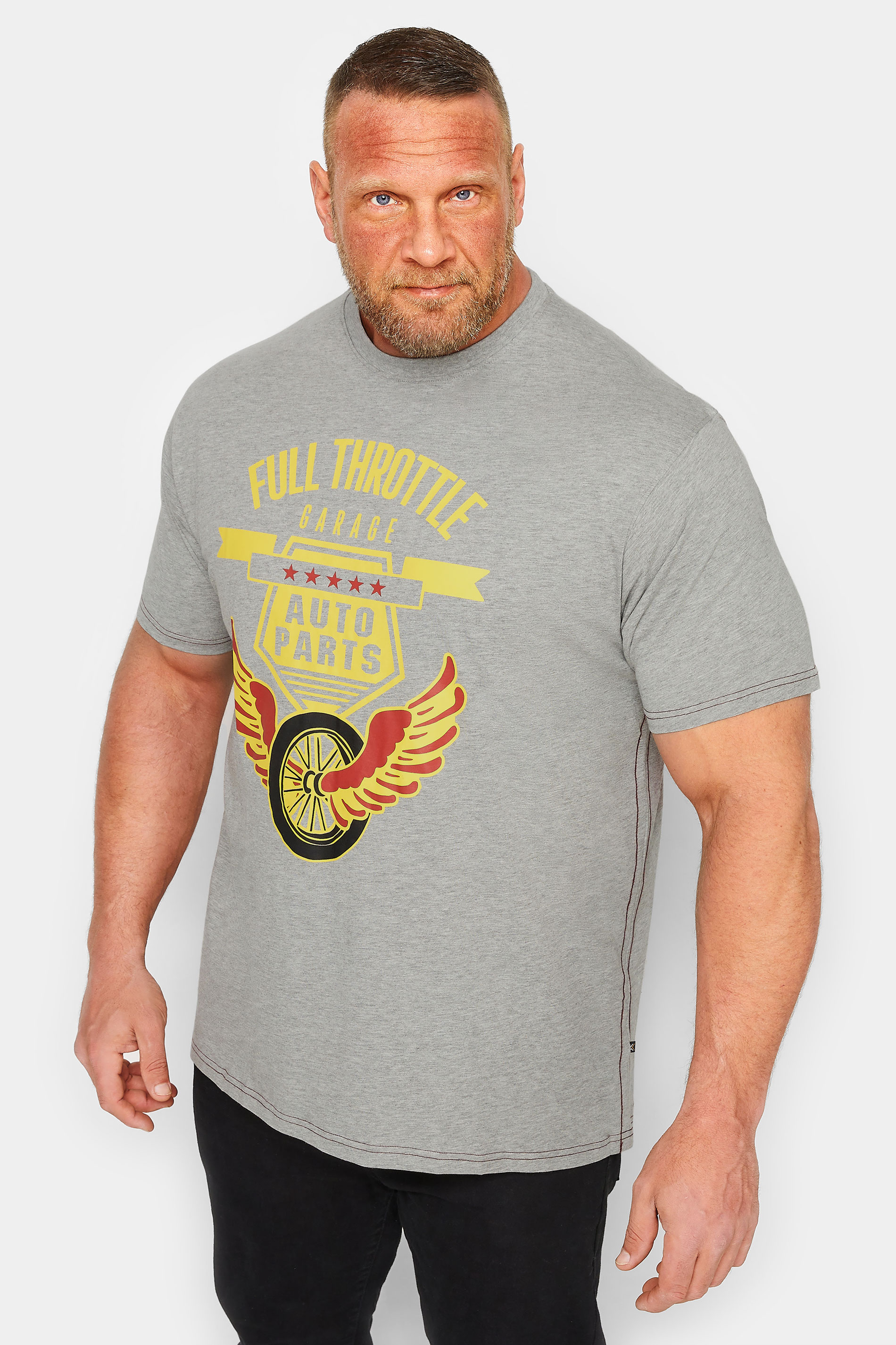 KAM Big & Tall Grey 'Full Throttle' Printed T-Shirt | BadRhino 1