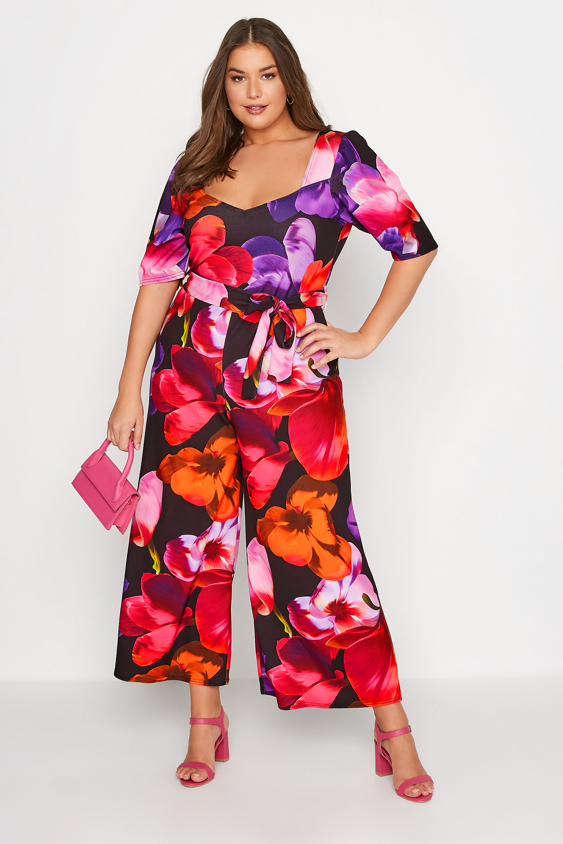 YOURS LONDON Plus Size Black Floral Sweetheart  Jumpsuit | Yours Clothing 2