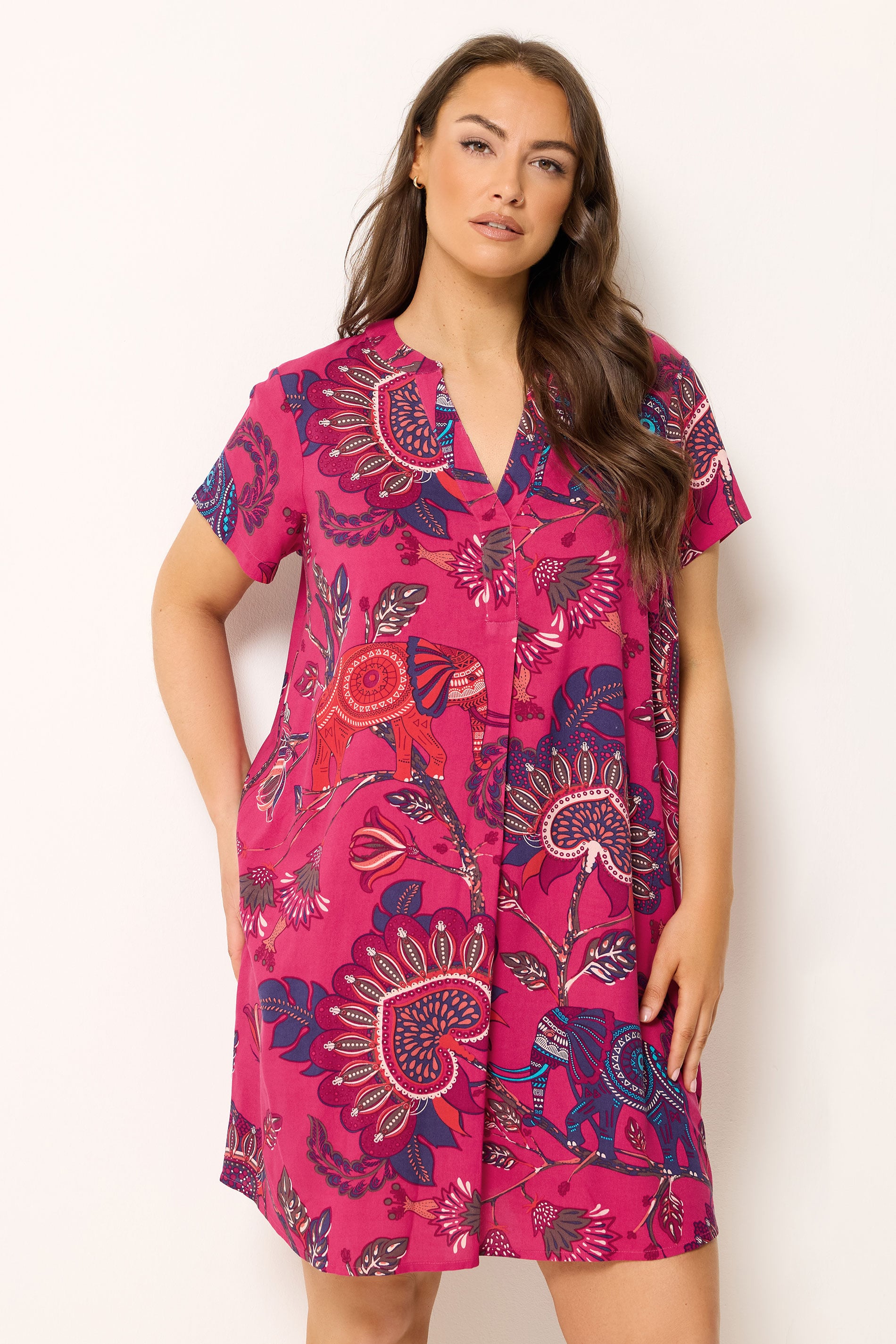 YOURS Plus Size Pink Paisley Pleat Front Dress | Yours Clothing 3