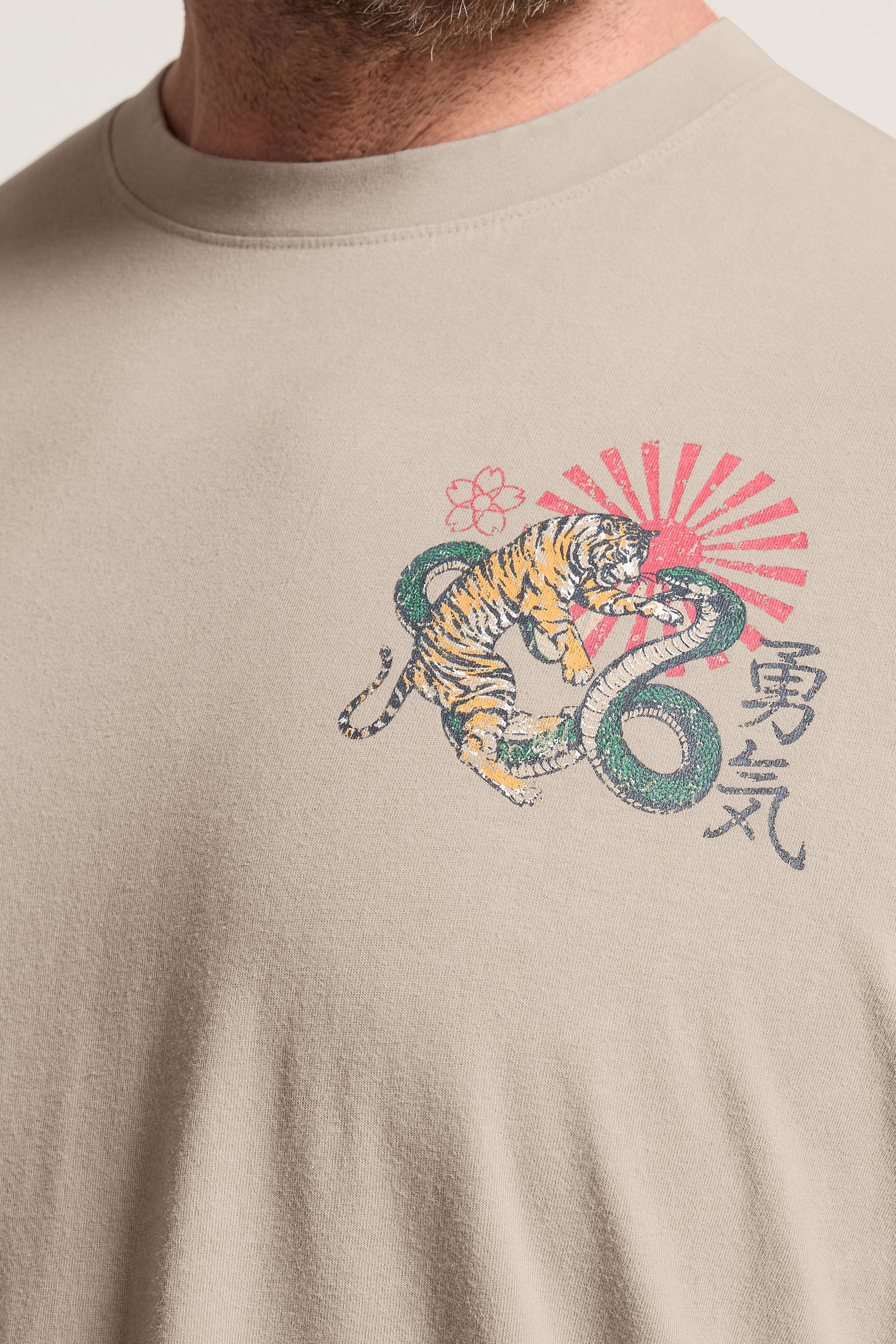 BadRhino Big & Tall Stone Brown Extra Long Acid Wash Tiger Graphic T-Shirt | BadRhino 5
